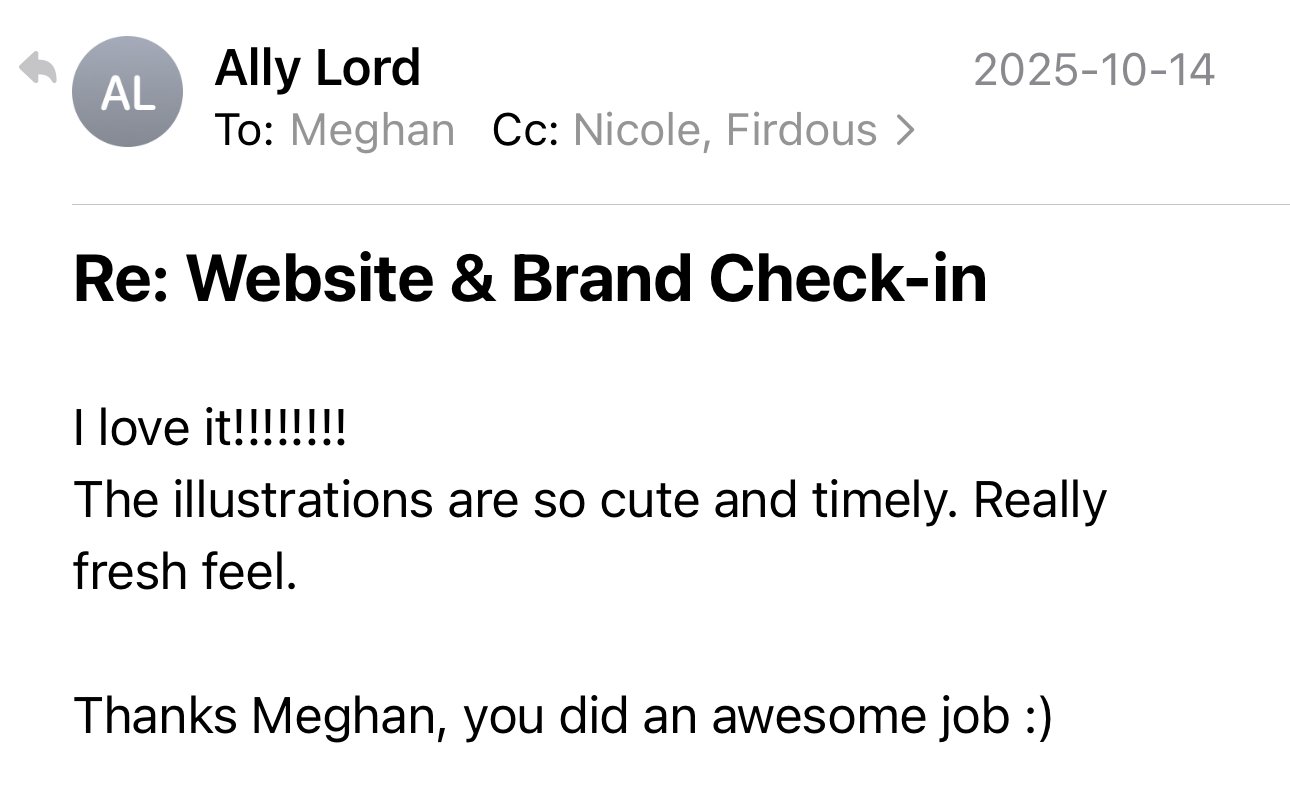 Screenshot of an email conversation praising the illustrations for being cute and timely for the client's branding and website design project.