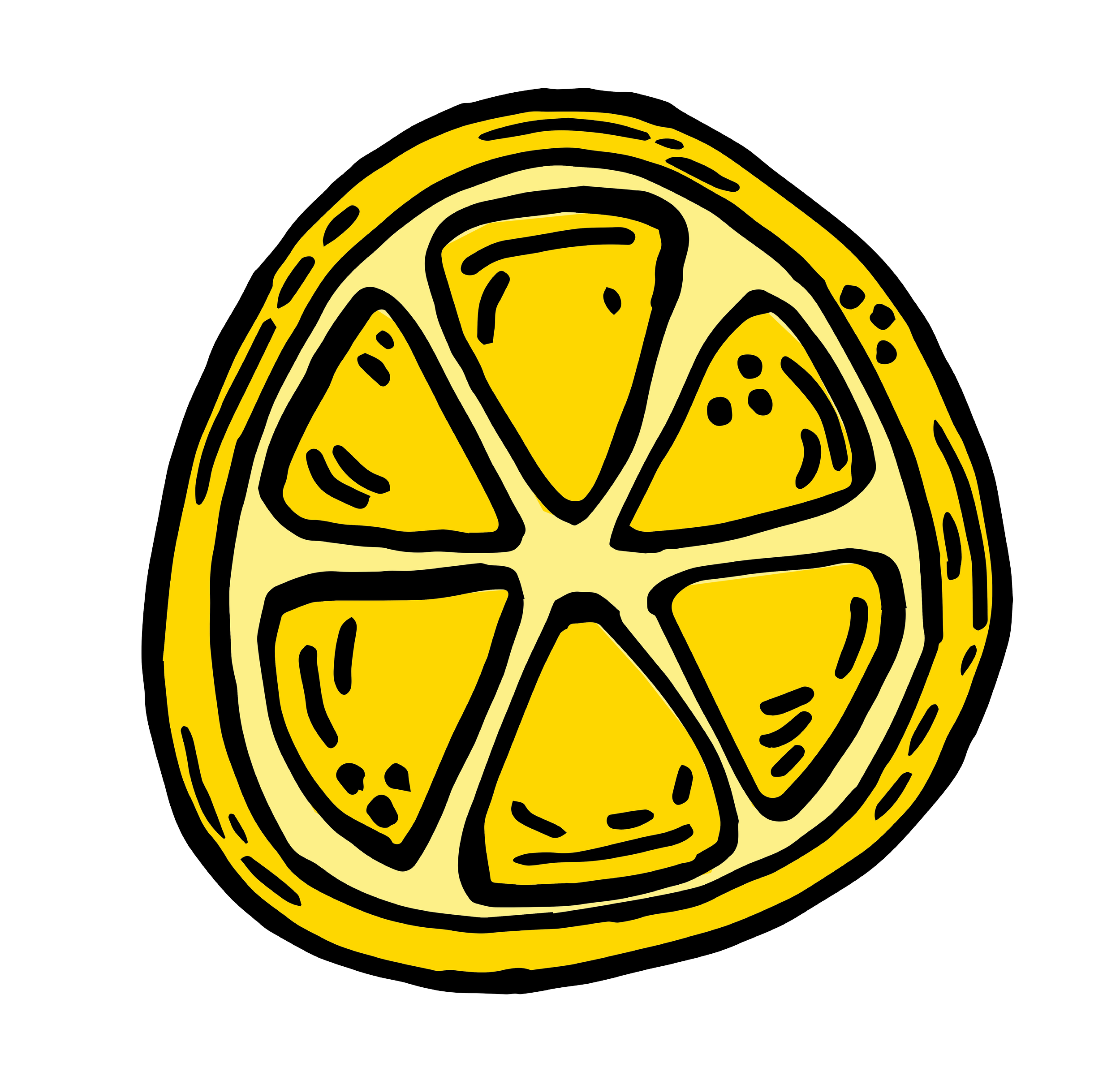 Illustration of a lemon cut into five segments with a thick black outline.