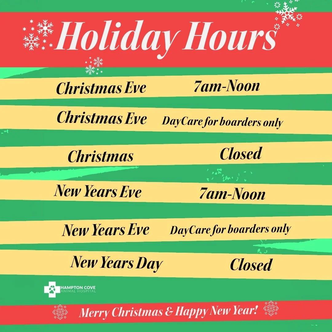 Just a reminder of our hours this week and next! All days not listed are normal hours for all services.