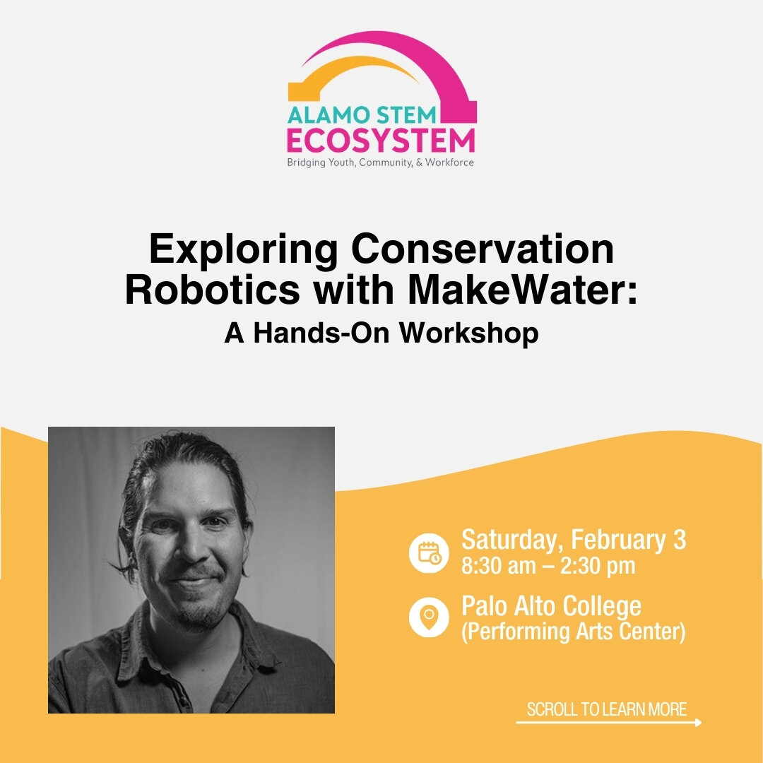 Happening this weekend! This Saturday, Ryan Beltran takes the stage at the Alamo STEM Ecosystem Professional Development Conference. 🎙️✨ Join us for our hands-on workshop to be part of the innovation in water conservation. See you there!