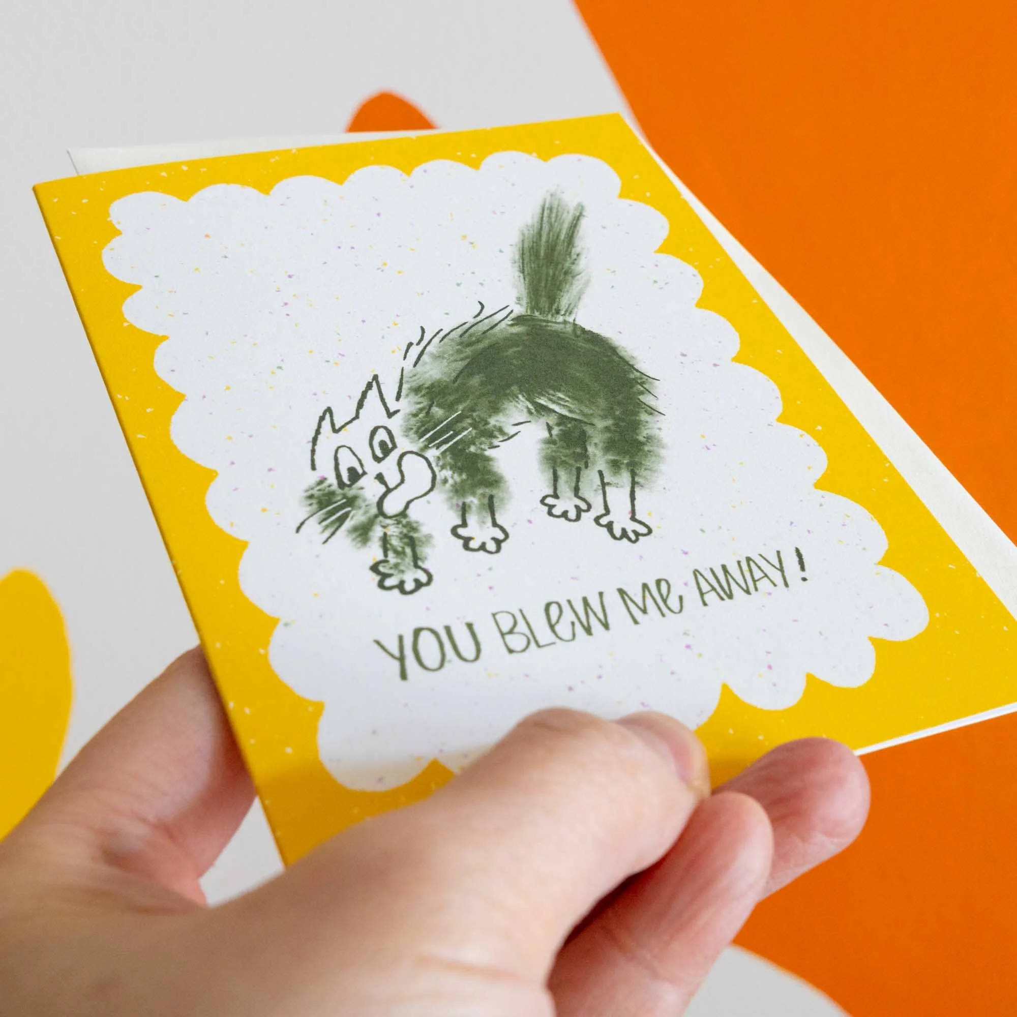 You Blew Me Away Windy Cat Funny Thank You Card, A2