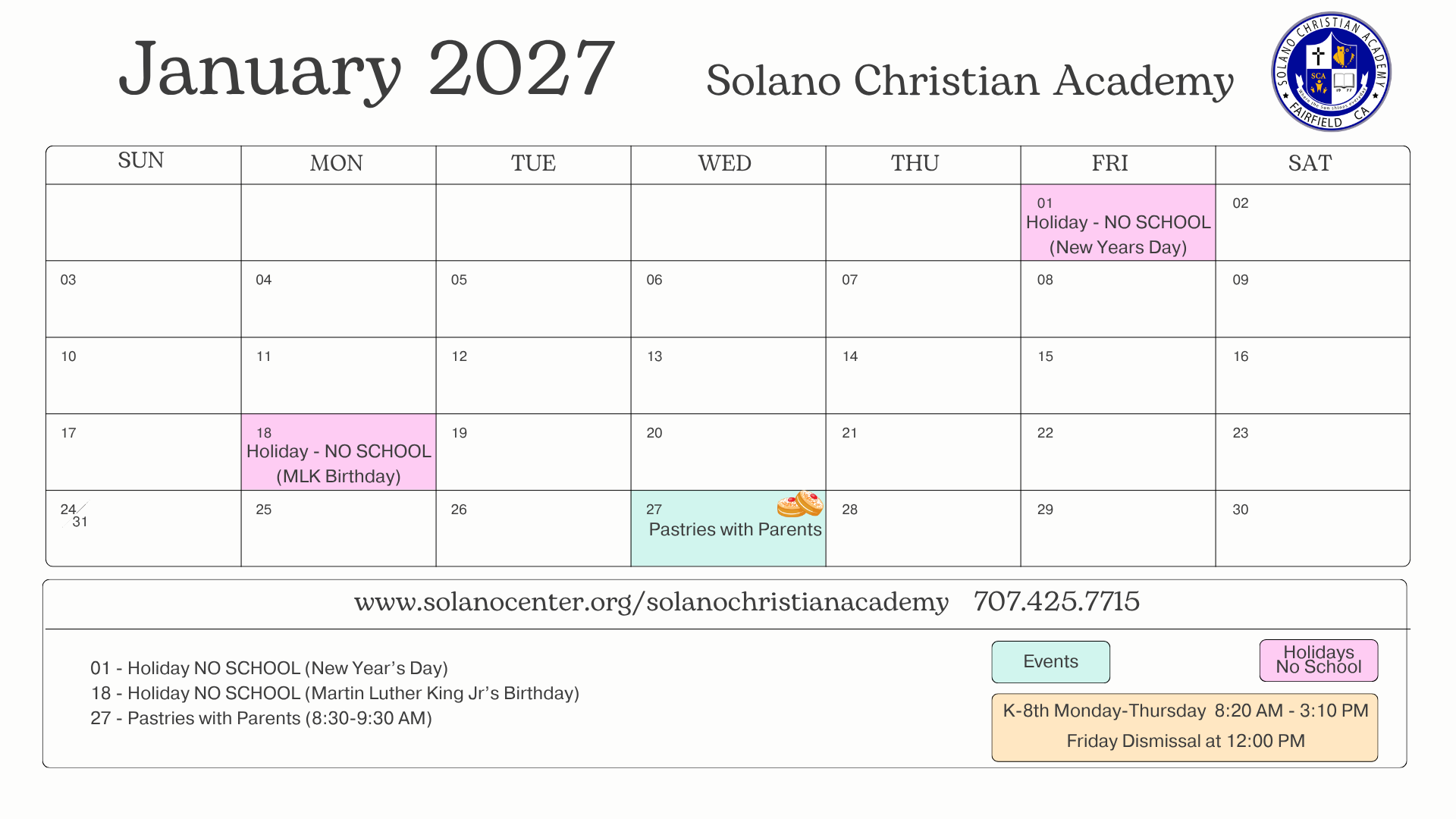 image of January 2027 calendar