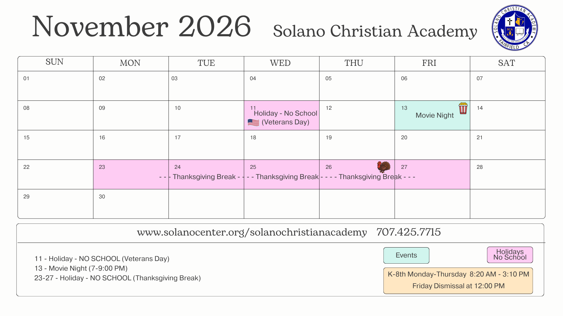 Image of November 2026 calendar