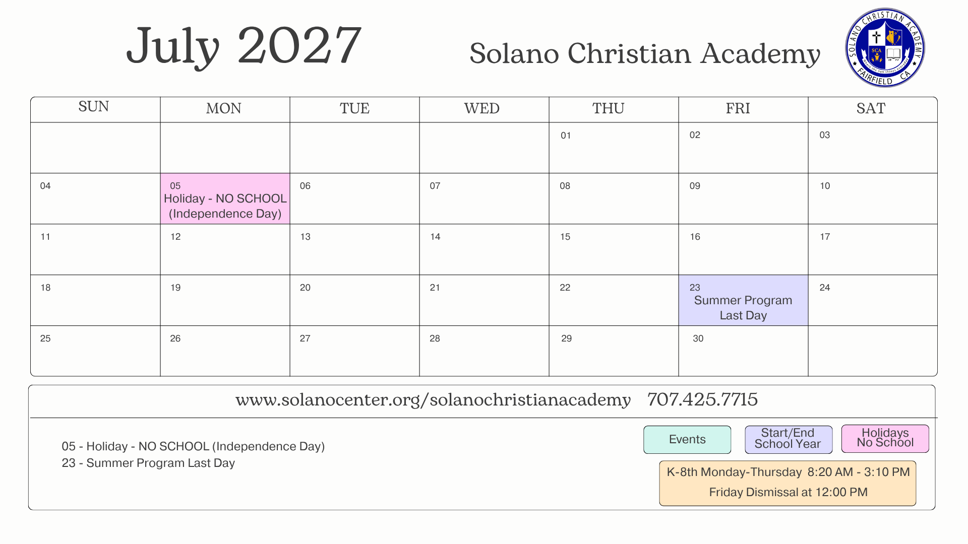 image of July 2027 calendar