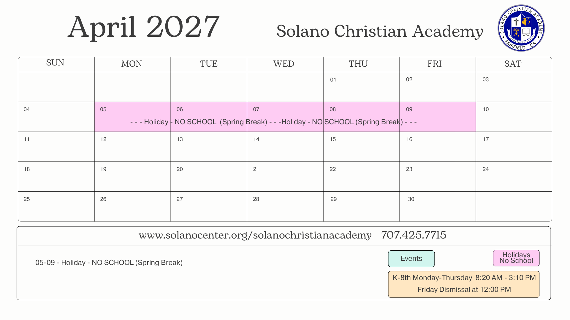 image of April 2027 calendar