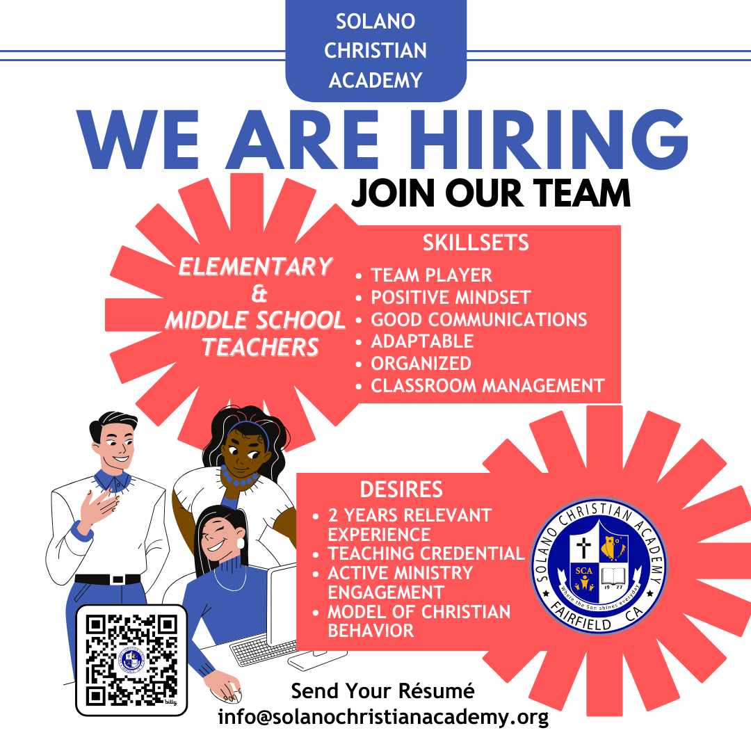 Image is job announcement for elementary and middle school teachers. Details are also listed in the drop down menu.