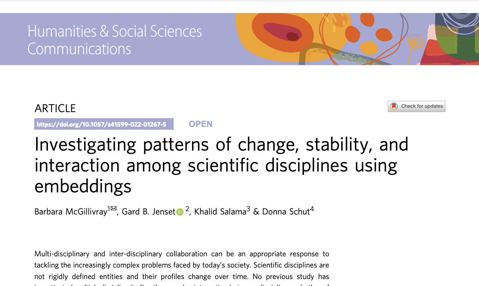 Investigating patterns of change, stability, and interaction among scientific disciplines using embeddings
