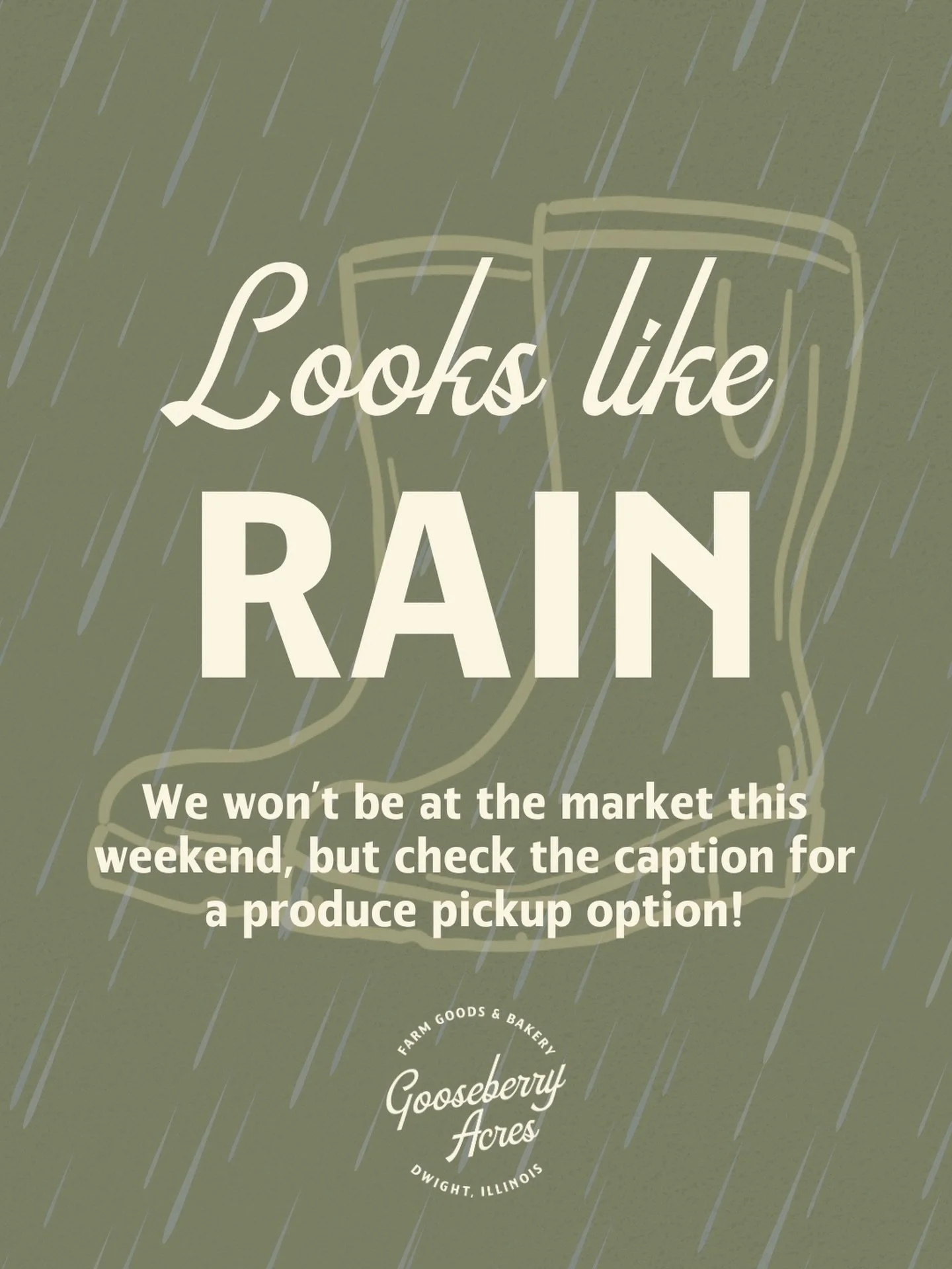 This weekend&rsquo;s forecast is calling for a long, soaking rain. ☔️ And while our plants are going to love it, our market patrons may not!

But if you&rsquo;re in need of farm fresh produce, don&rsquo;t worry, we have pickup options! DM us your ord