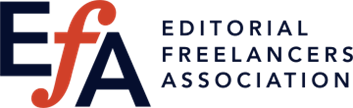 Logo of the Editorial Freelancers Association with the letters 'EFA' in blue and red.