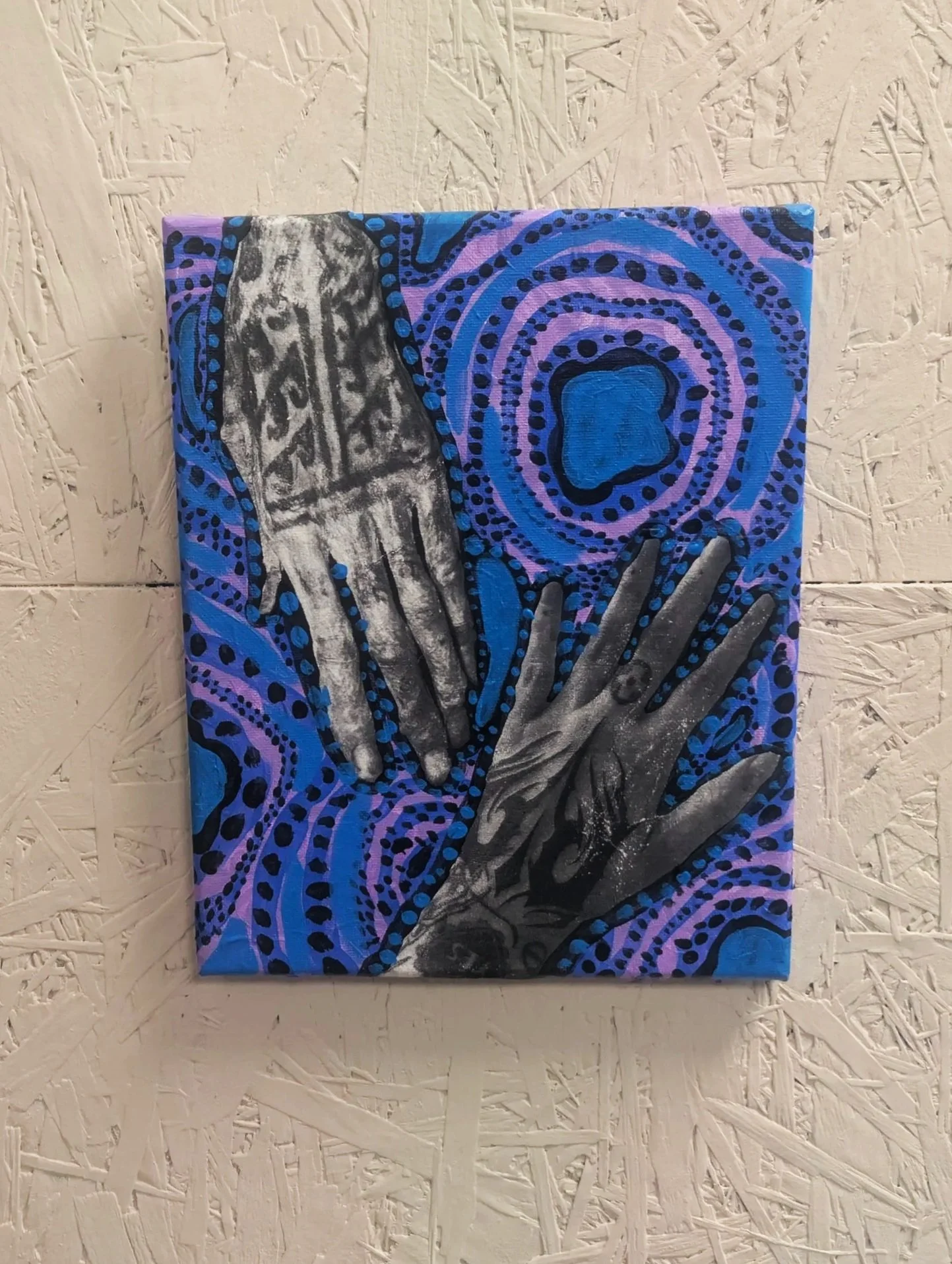 Holding Hands, 2026 - Acrylic paint mixed media collage - 10” x 8” - NFS

