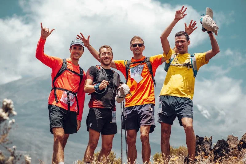 Happy trail ultra marathoners on Kilimanjaro