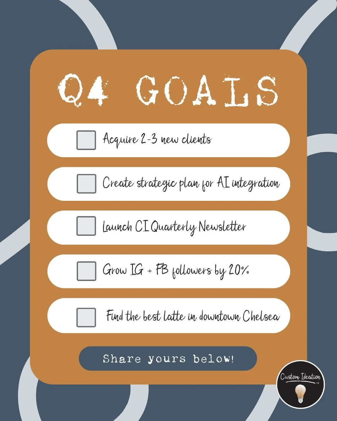 Q4 is almost here &mdash; and we&rsquo;re ready to crush our goals! 🚀✨

Clear goals = clear growth, and accountability keeps us moving forward. 💼📈

Now we want to hear from YOU! 👇 What are your goals this quarter? Let&rsquo;s keep each other moti