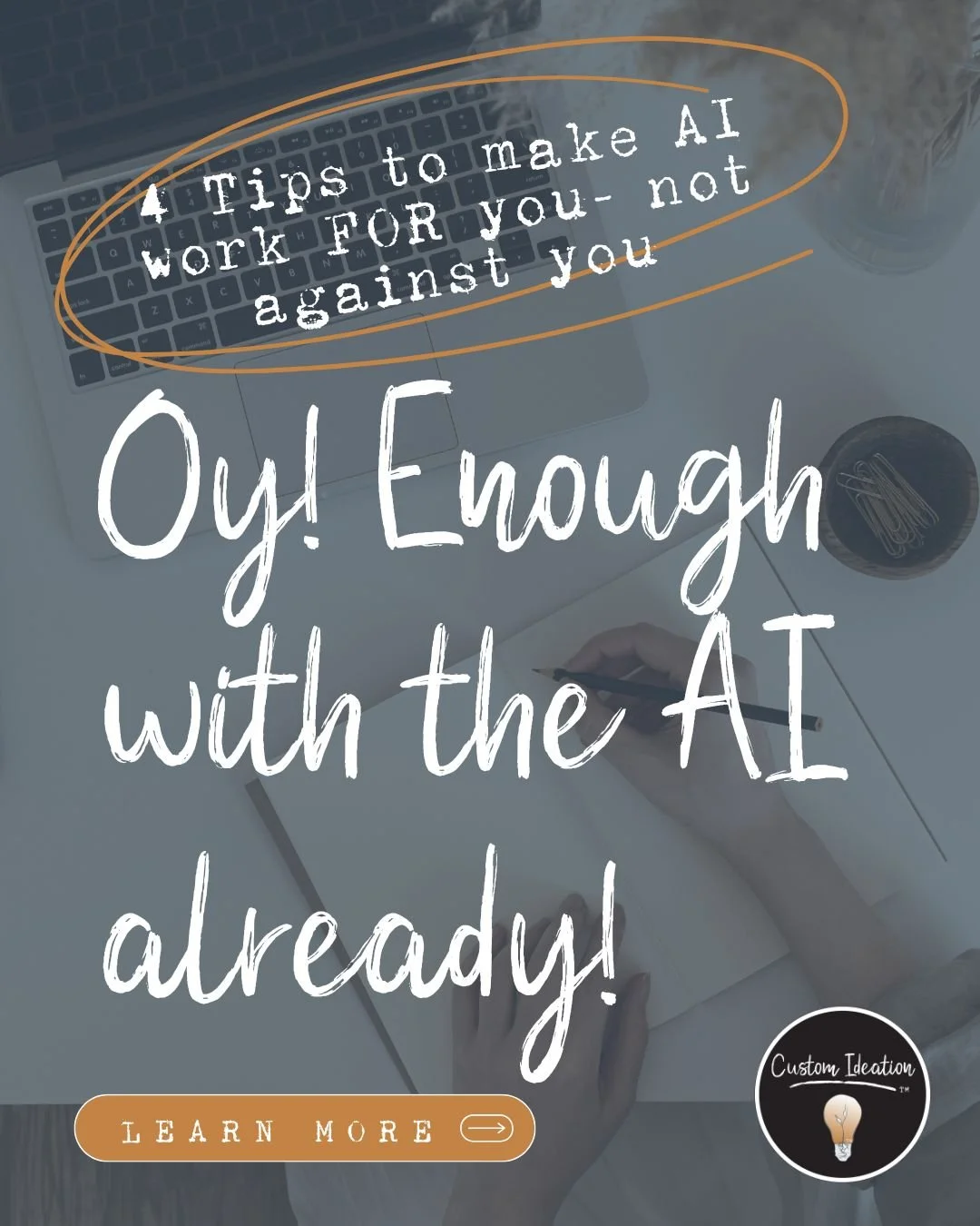 Does every article need to be about AI replacing us all? Not so fast. 🤖✋

Good writing comes from you! AI can help &mdash; but it can&rsquo;t connect.

Swipe for 4 ways to make AI work with you, not against you. ➡️

#AuthenticMarketing #CustomIdeati