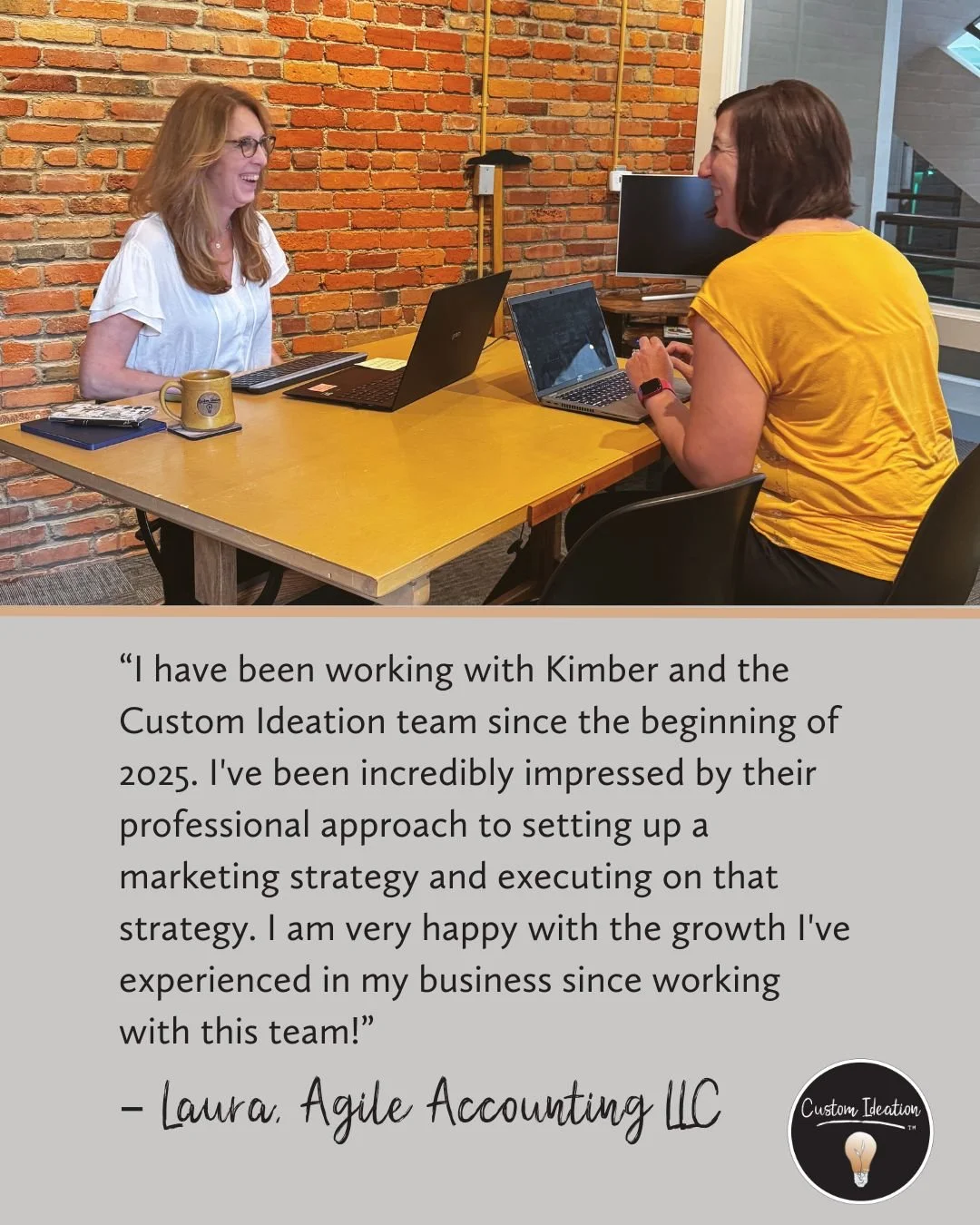 Real results. Real relationships.

Thank you, Laura, from @agileaccountingllc, for sharing your story. We&rsquo;re so proud to be part of your growth! 🙌

#CustomIdeation #ClientSuccess #MarketingMadeSimple #SmallBizLove #BusinessGrowth #Entrepreneur