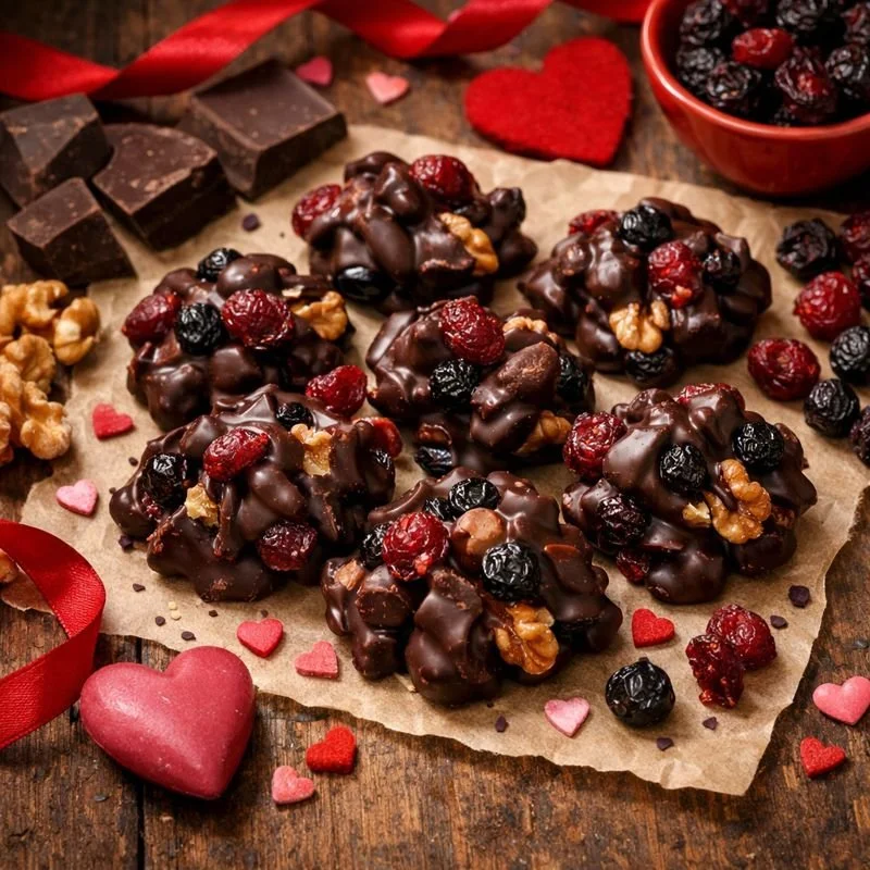 💗 Valentine’s Day Dark Chocolate Berry Walnut Clusters