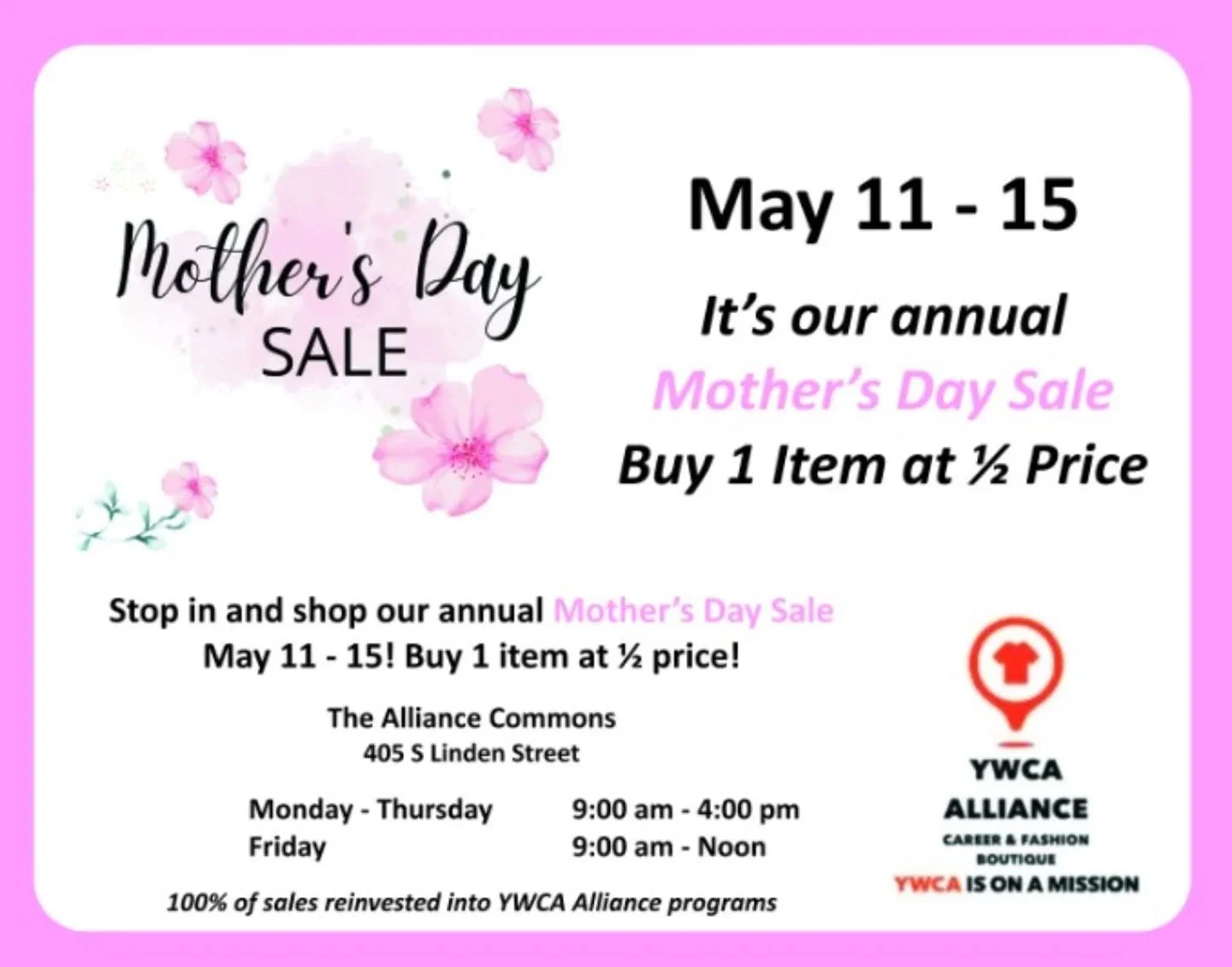 #ywcaisonamission
#ywcacareeramdfashionboutique 
#mothersdaysale