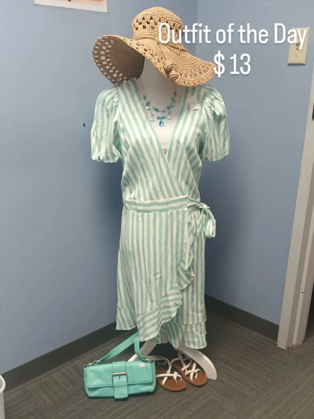 #ywcaisonamission 
#ywcacareeramdfashionboutique 
#outﬁtoftheday 
#nonprofitsofinstagram 
Dress by Draper James size M $3
Tank top size M $1
Wilson's leather purse $3
Aeropostale sandals size 6 $3
Beaded necklace $3
*ALL proceeds go back into our pro