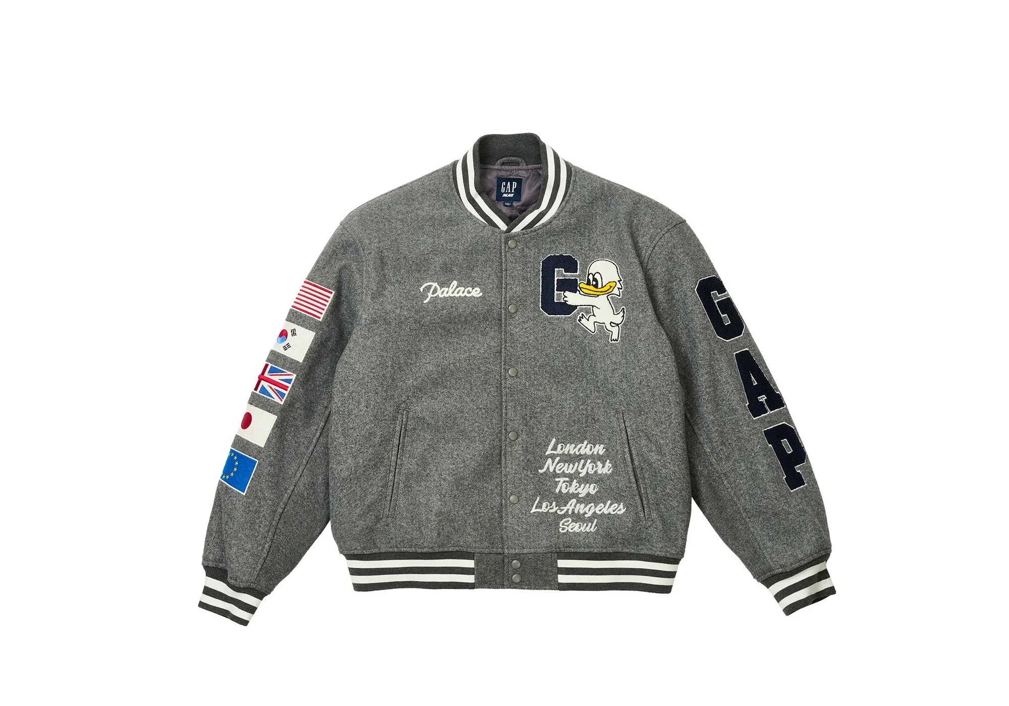 PALACE GAP VARSITY JACKET GREY — STANDARD X FUTURE