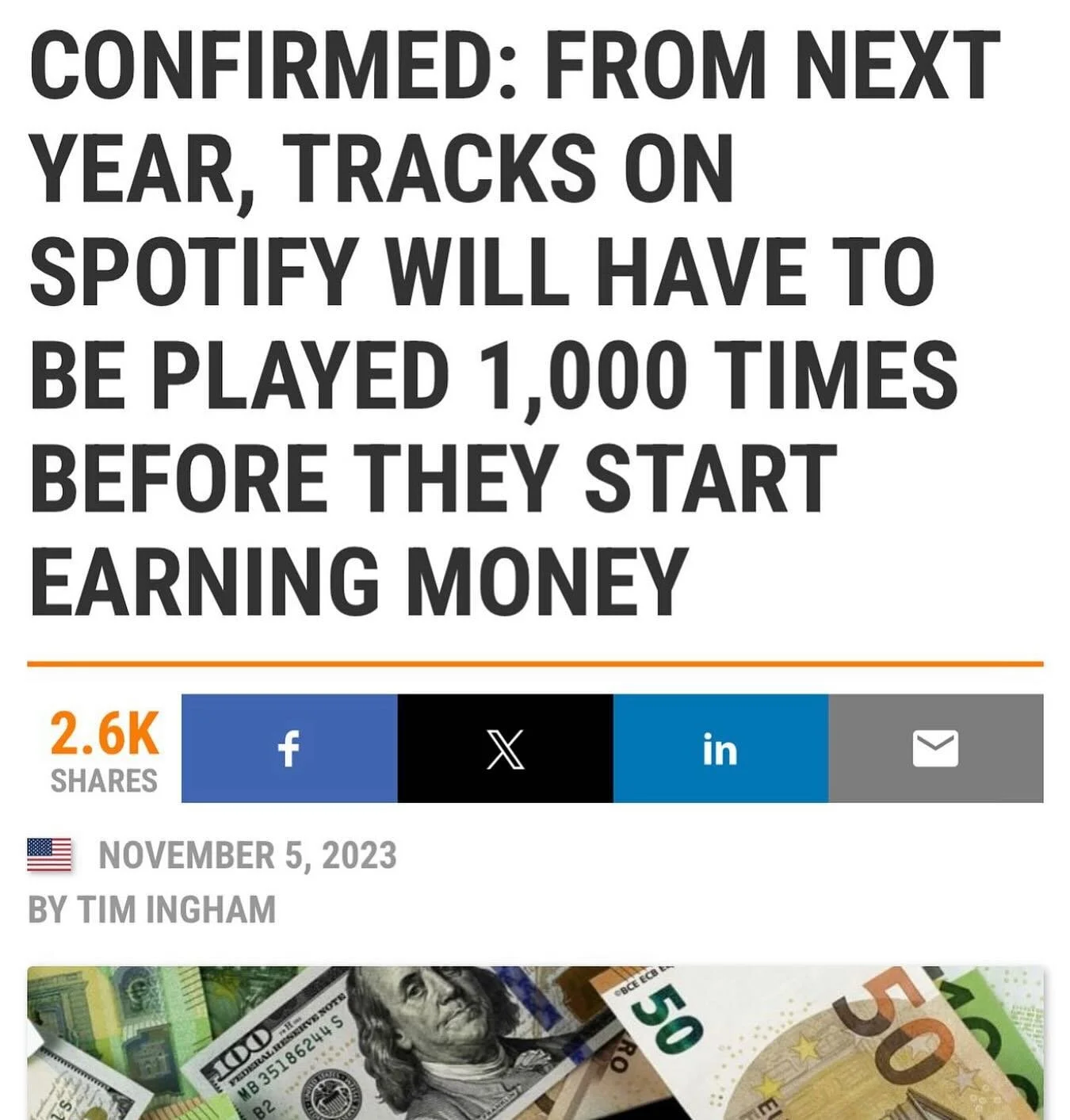Tracks that don&rsquo;t stream at least 1000 plays will not pay out!  #spotify #music #youtube #applemusic #hiphop #newmusic #itunes #soundcloud #rap #podcast #artist #rapper #tidal #producer #deezer #love #spotifyplaylist #musician #explorepage #tra