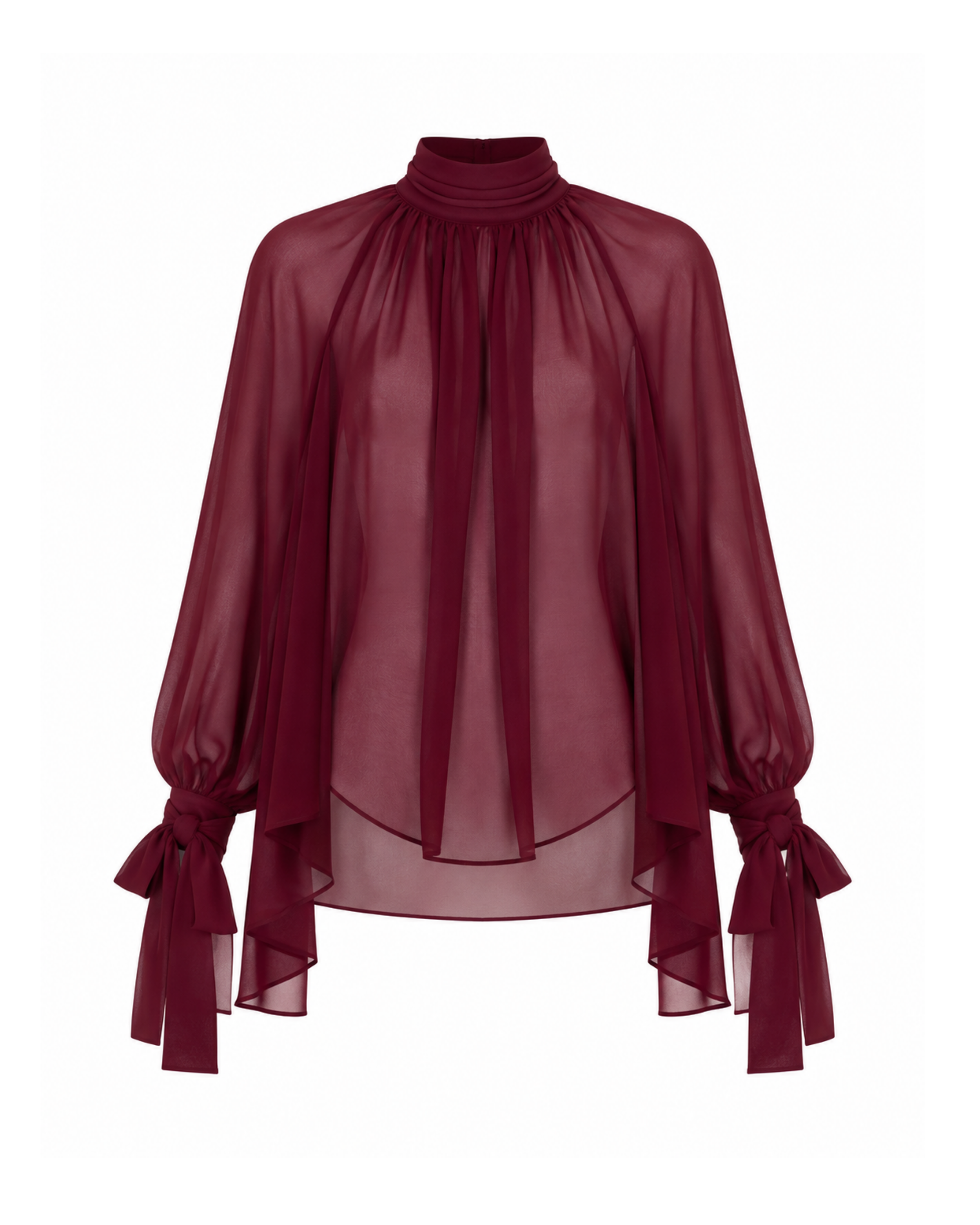 THE ISOLDE | Burgundy Sheer High-Neck Chiffon Blouse
