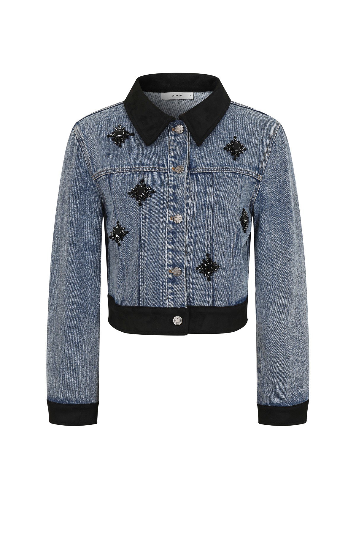 THE CELESTE | Embellished Cropped Denim Jacket with Contrast Trim