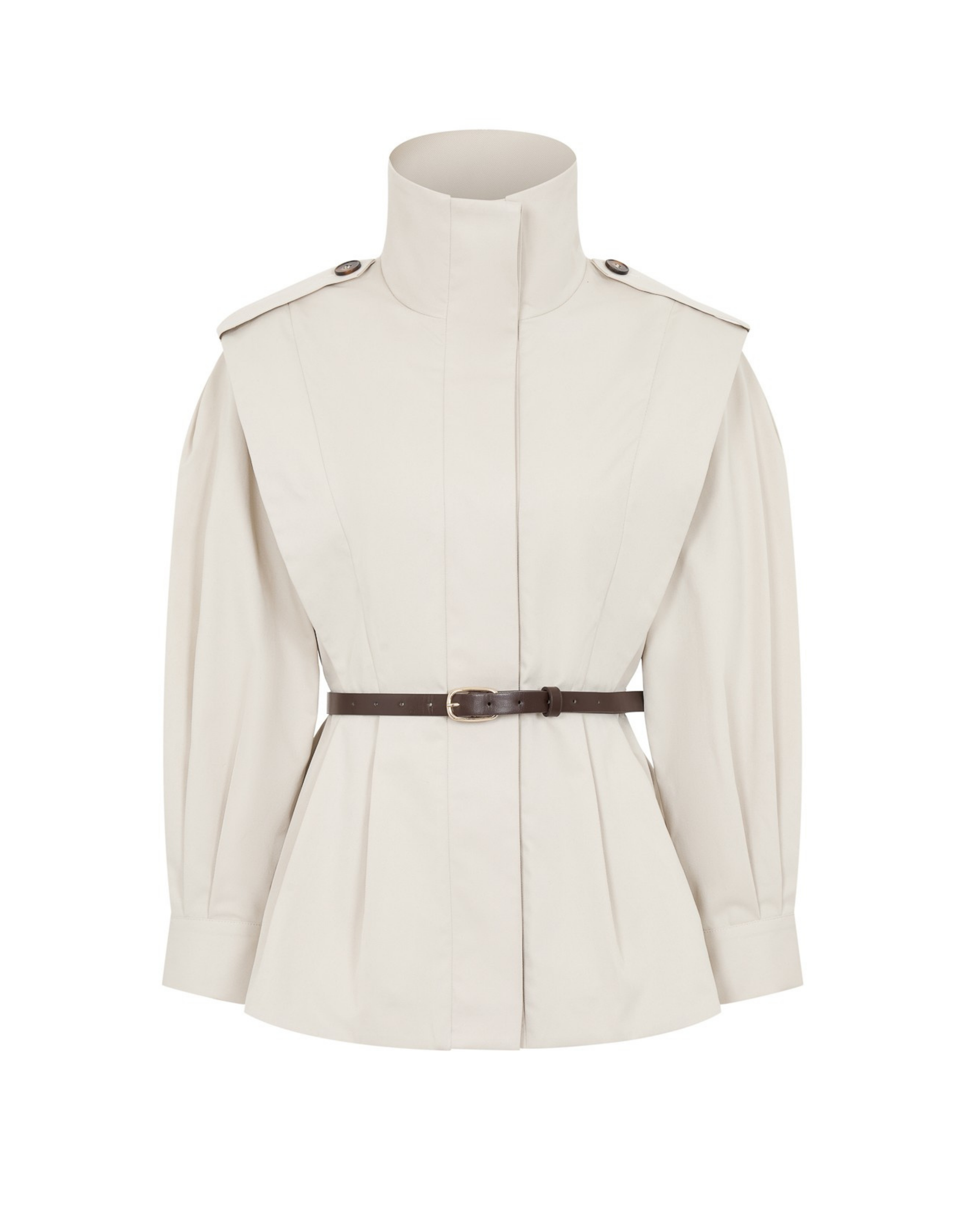 THE ODESSA | Ivory Belted Statement-Shoulder Jacket