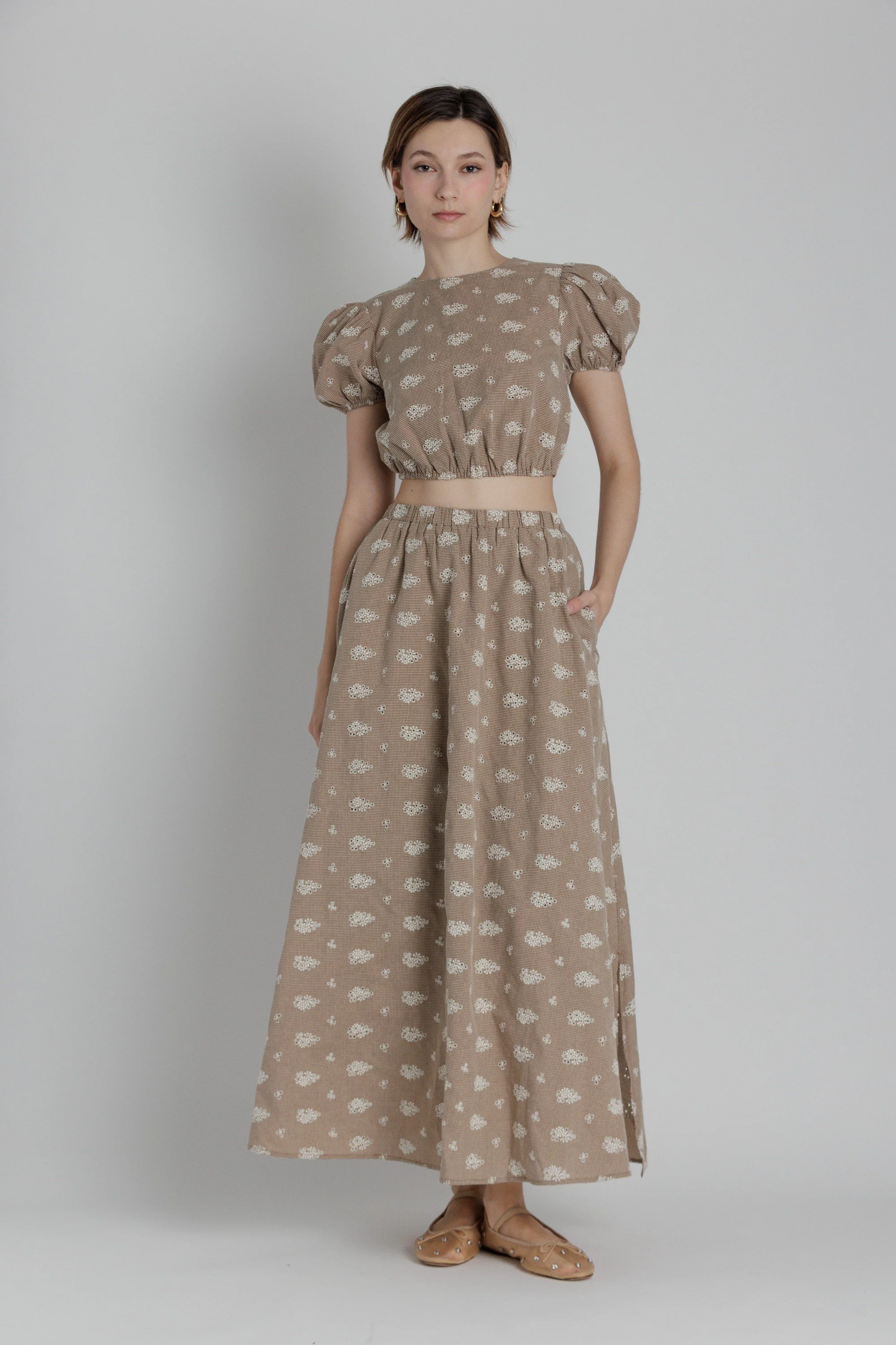 The Maren Embroidered Grid Maxi Skirt