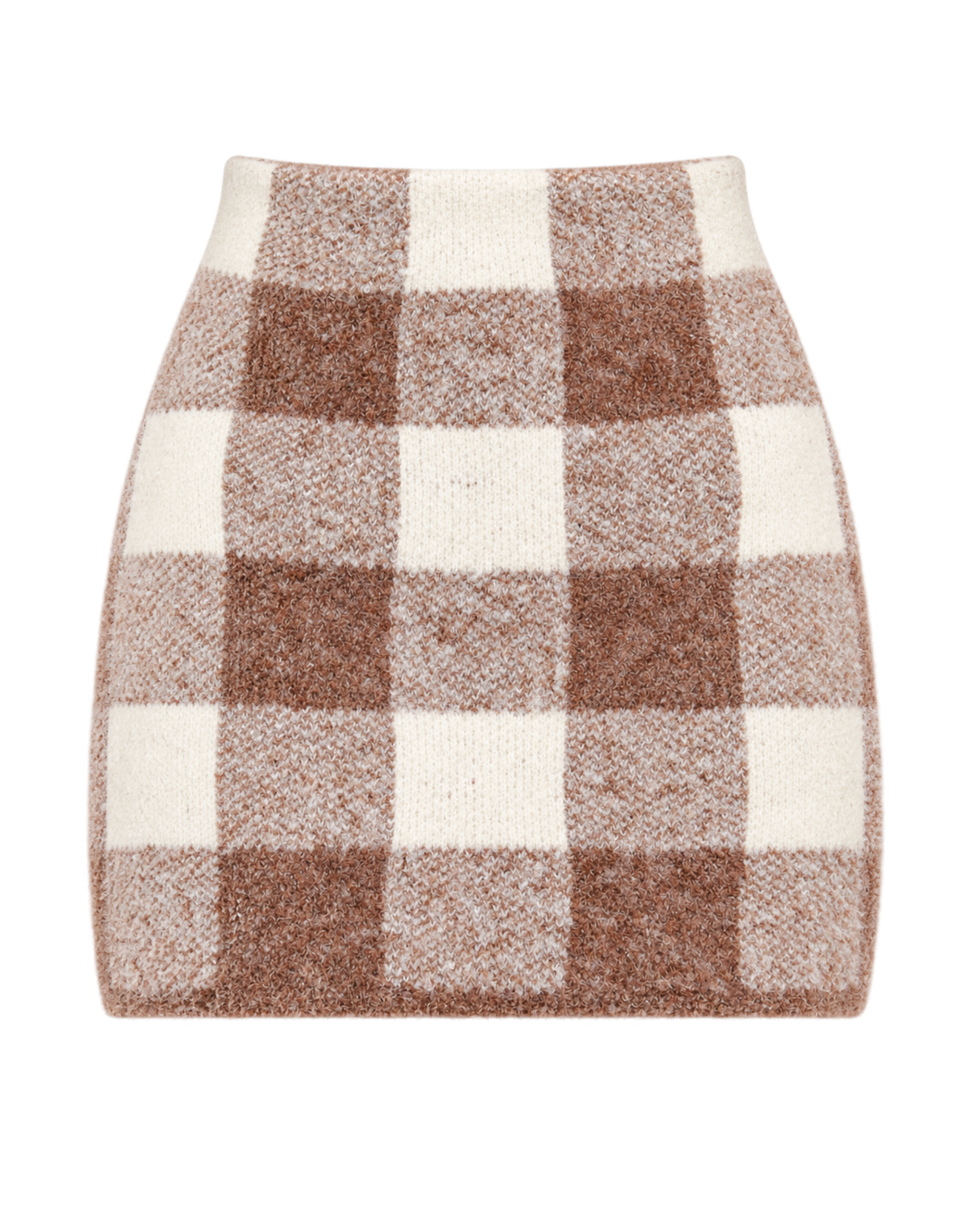 THE LOTTIE | Brown & Ivory Check Knit Mini Skirt