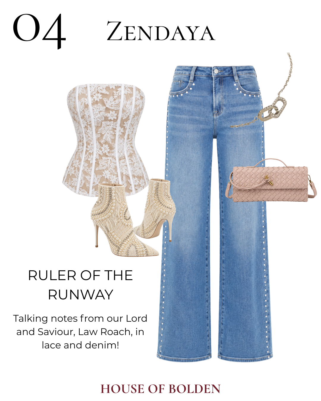 Zendaya inspired fashion outfit with lace corset, wide-leg jeans and statement boots