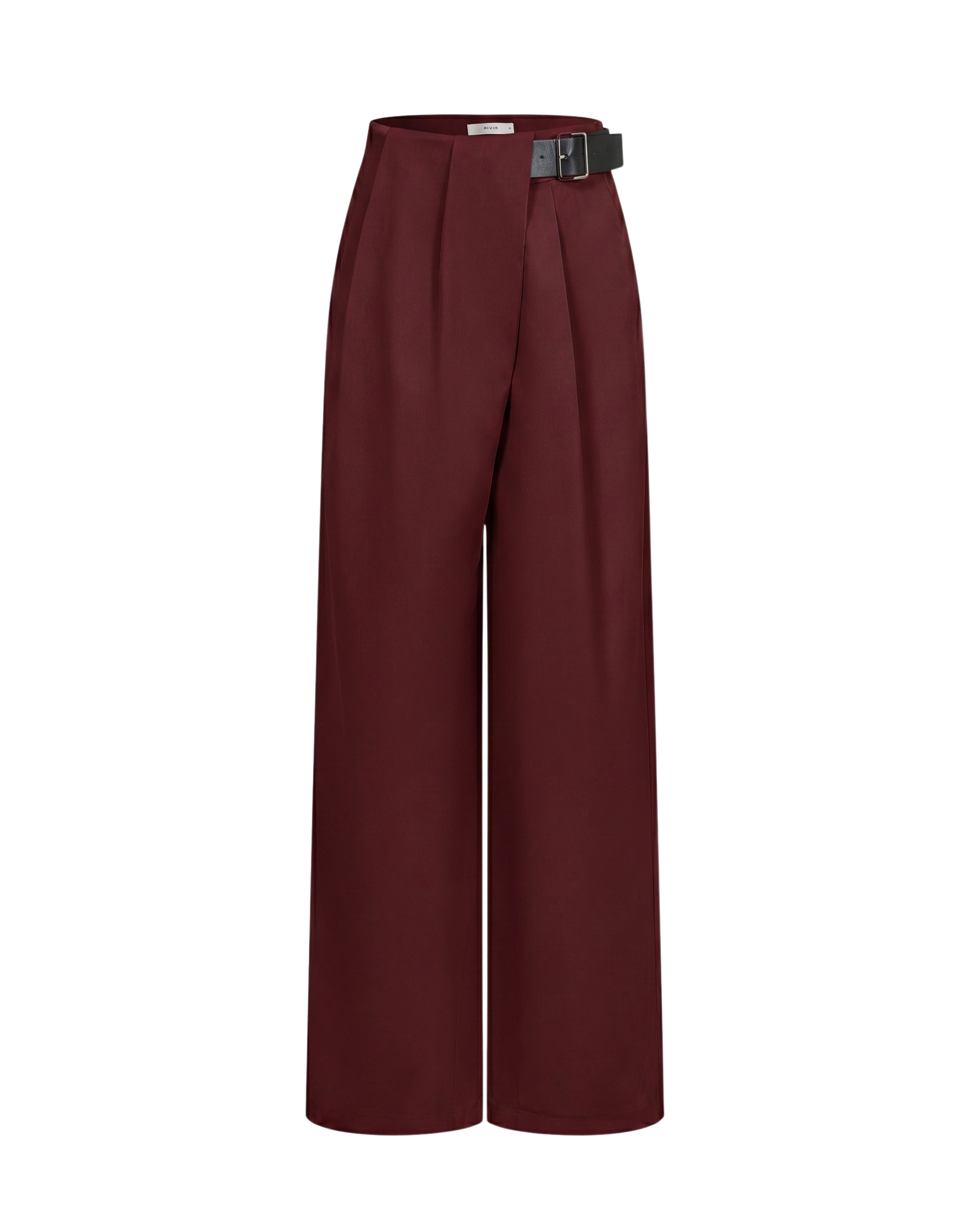 THE VESPER | Burgundy Asymmetrical Pleated Wide-Leg Trousers