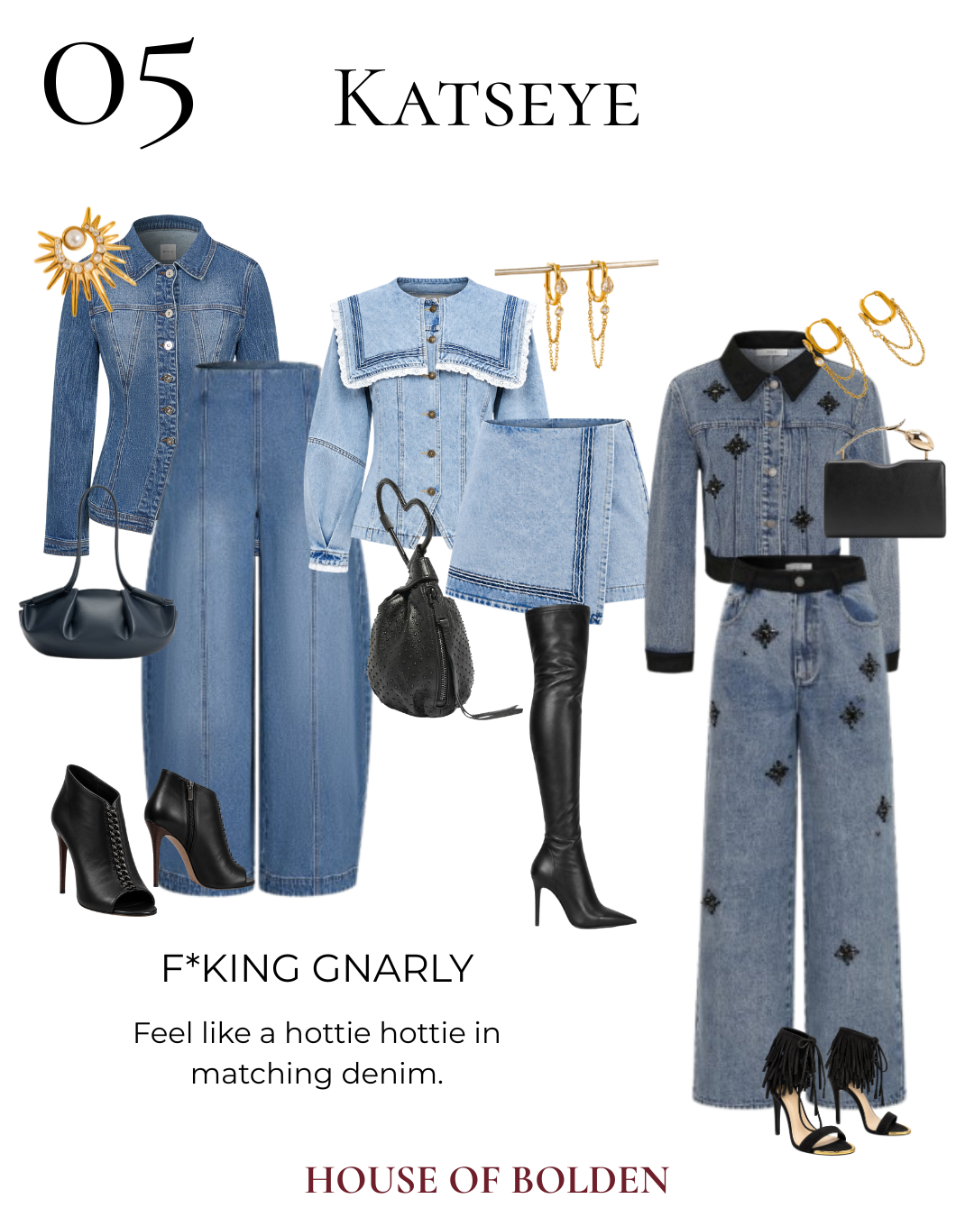 KATSEYE inspired Halloween outfits featuring matching denim sets