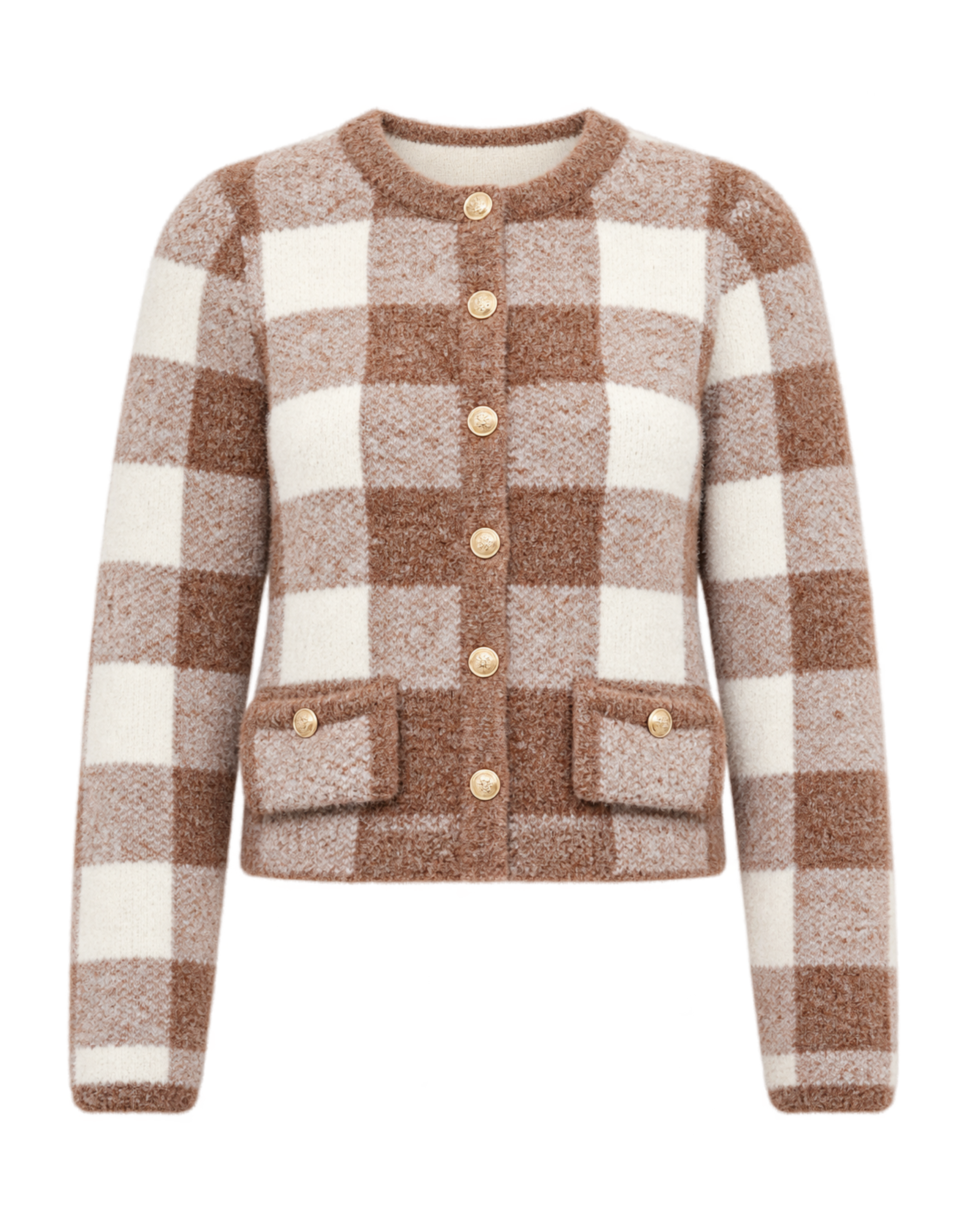 THE MAUDE | Brown & Ivory Check Knit Cardigan Jacket