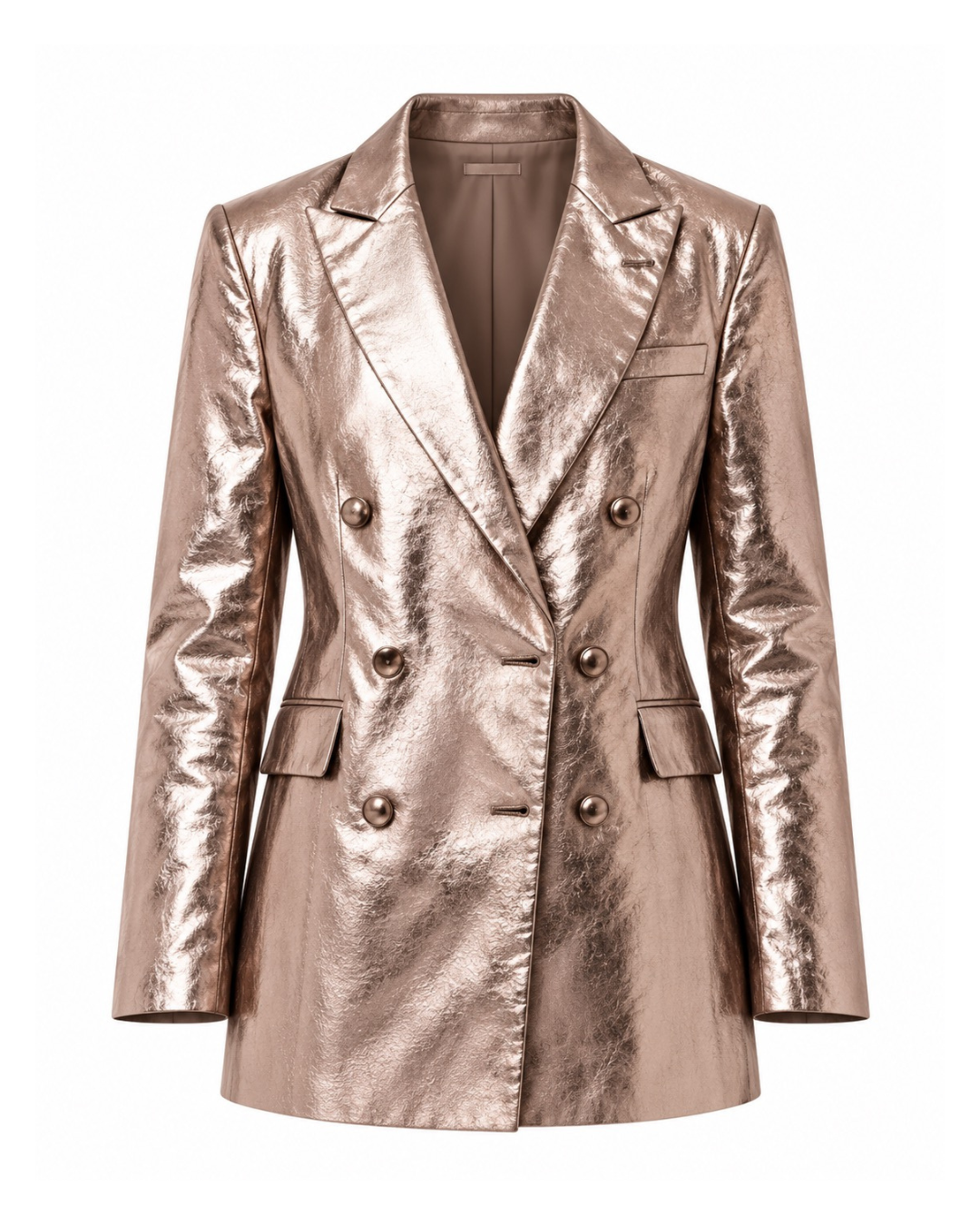 The Elara Metallic Double-Breasted Blazer – Bronze