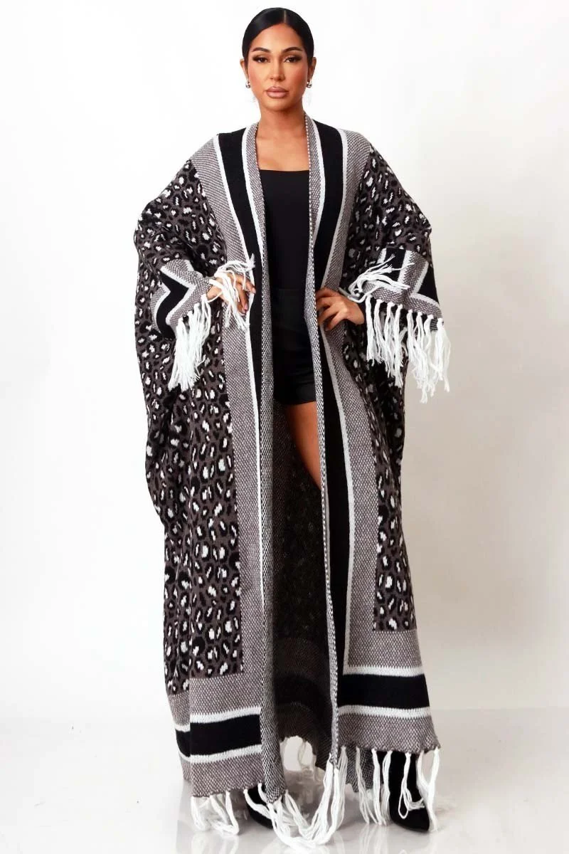 Zaria Leopard Fringe Kimono