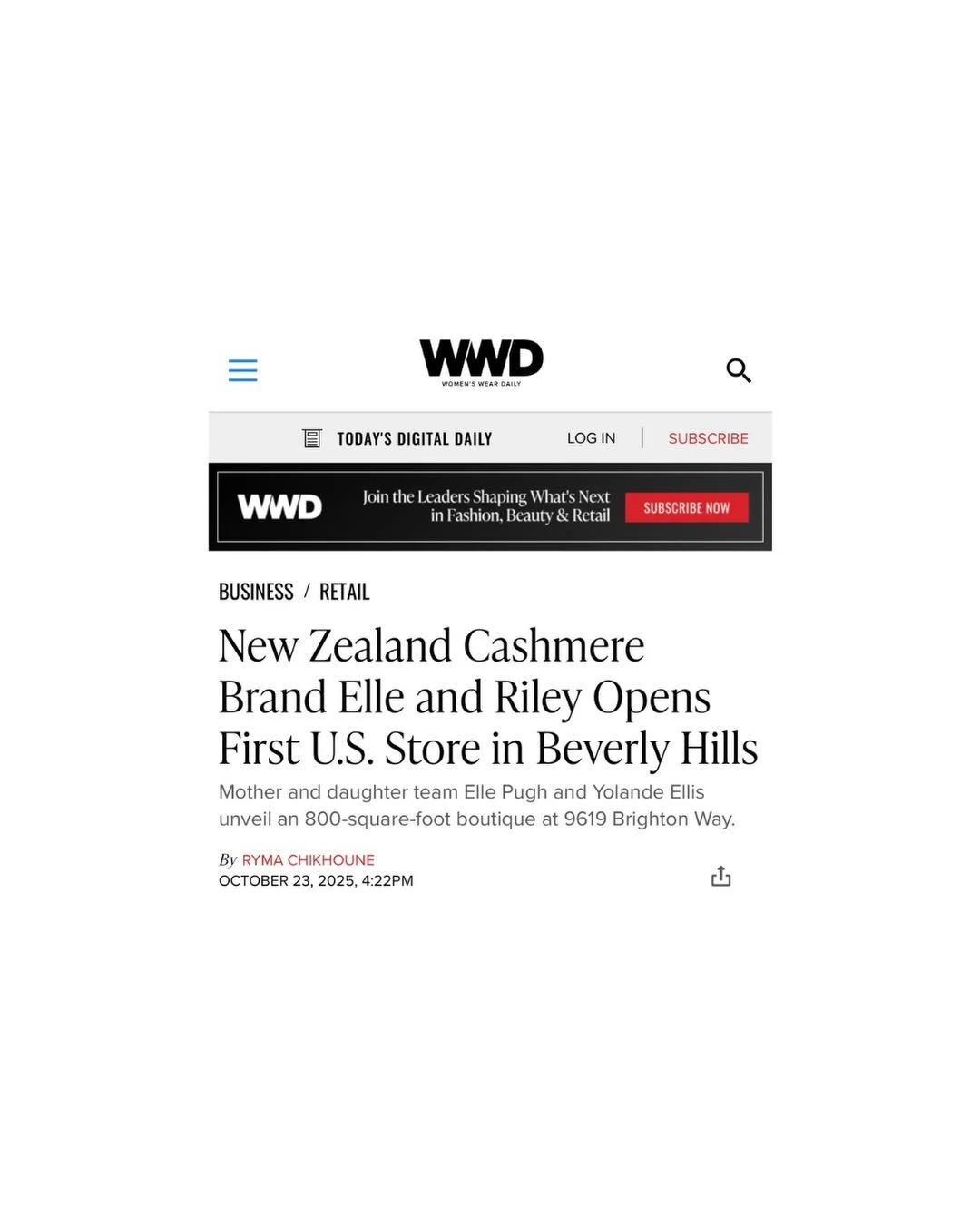@wwd announces U.S. retail launch for NZ cashmere brand Elle &amp; Riley