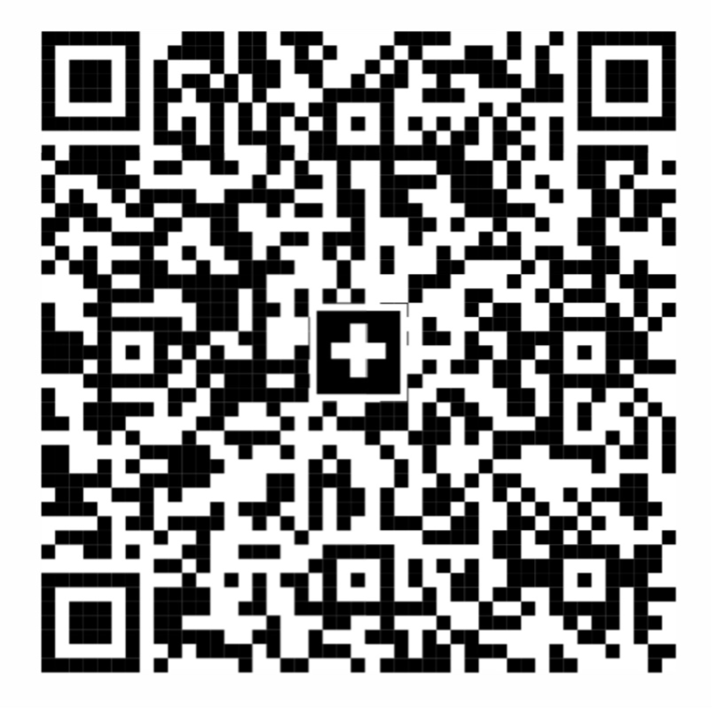 A scannable QR code in black and white.
