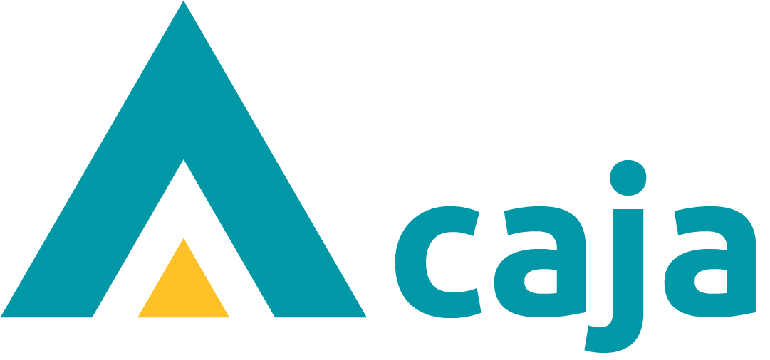 Logo with a stylized letter A in blue and yellow, followed by the word 'cja' in lowercase blue letters.