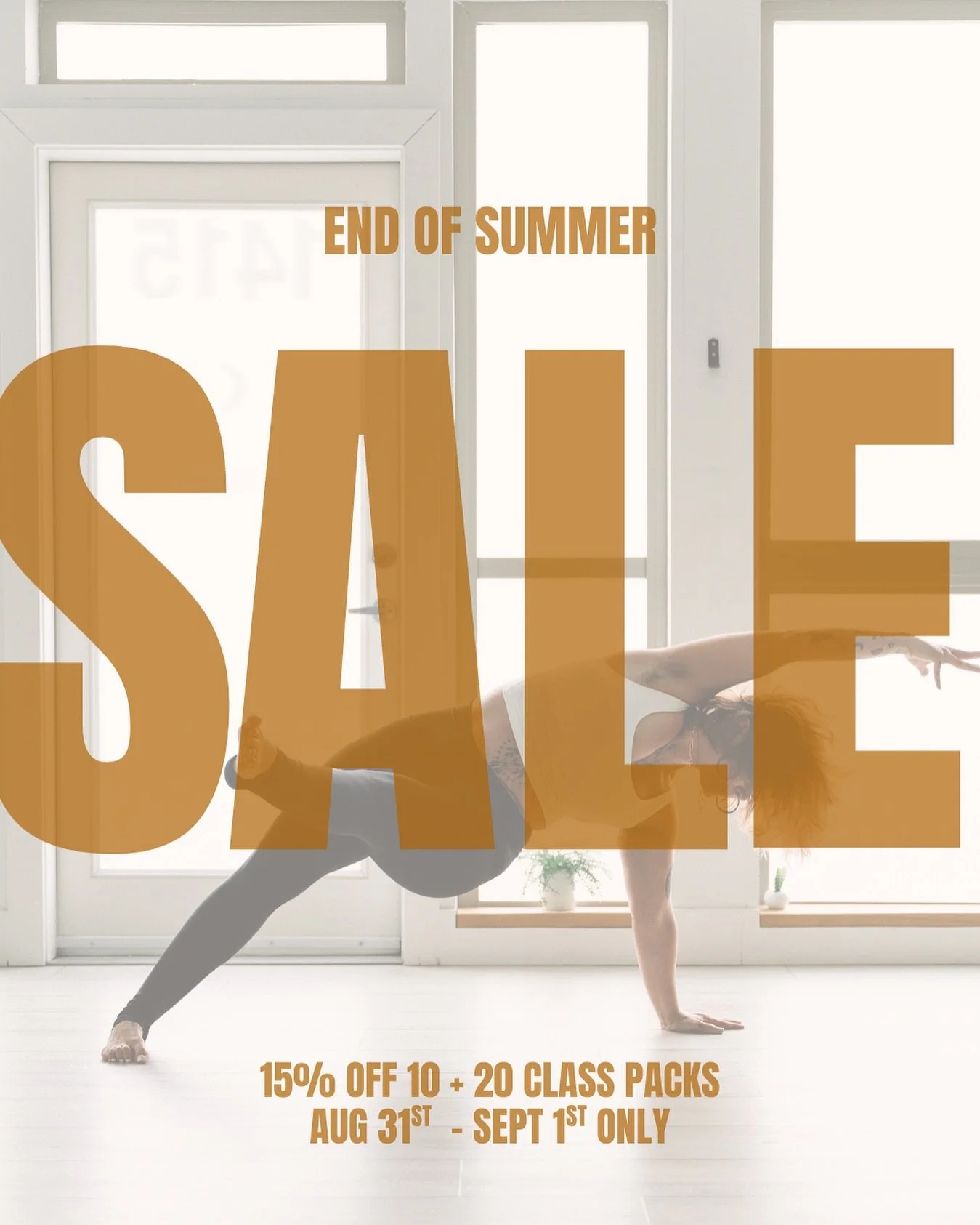 just a little class pack sale to brighten the end of summer for you, friends 🫶🏼

automatic discount 8/31 &amp; 9/1 only. 
purchase on our website or app 
all sale class packs expire 6mo from purchase🤍