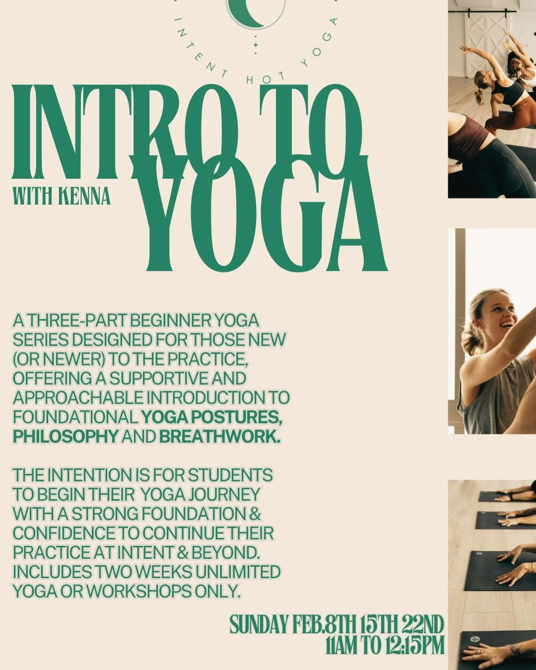 This three-part series is designed for newer students to learn the basics of yoga including yoga asana (postures) and philosophy in an intentional, safe space. 

Join @kennasarae for three workshops, where we will discuss the foundations of yoga prac