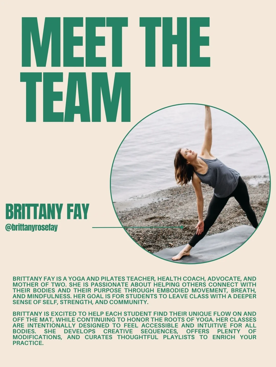 Friends, let's get to know more about Brittany!

Brittany is a yoga and pilates teacher, health coach, advocate, and mother of two. She is passionate about helping others connect with their bodies and their purpose through embodied movement, breath, 