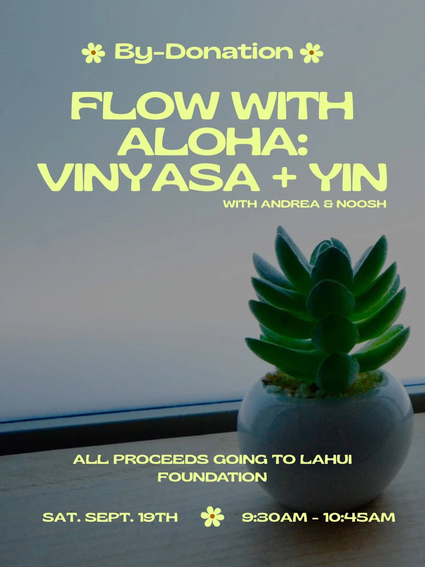 Join Andrea &amp; Noosh tomorrow morning for an all-levels by-donation Vinyasa &amp; Yin Flow to support those impacted by Hurricane Lowell in Kauai. All proceeds will go to @lahuifoundation. 🤍

"Lāhui Foundation is committed to standing alongs