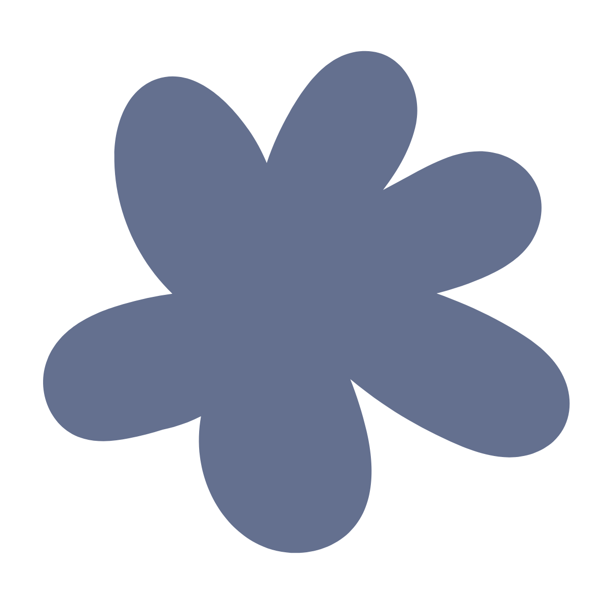 Silhouette of a flower with seven rounded petals, all in a solid dark blue color.