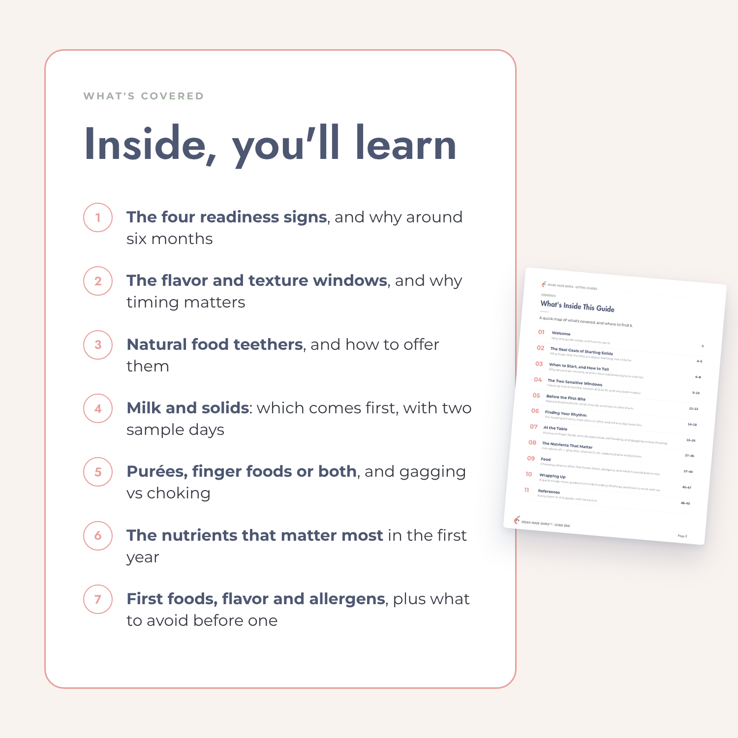 Checklist of seven topics covered in the guide, beside the guide’s contents page