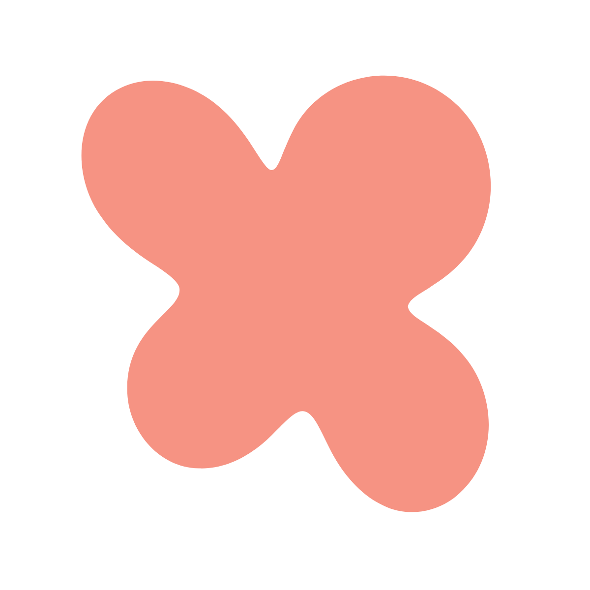 Graphic of a pink, four-lobed shape resembling a stylized flower or abstract design.