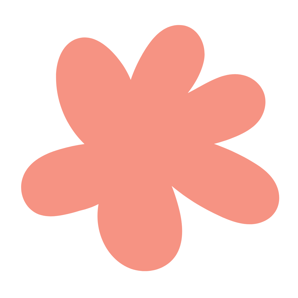 A pink, abstract, flower-like shape with rounded petals on a black background.