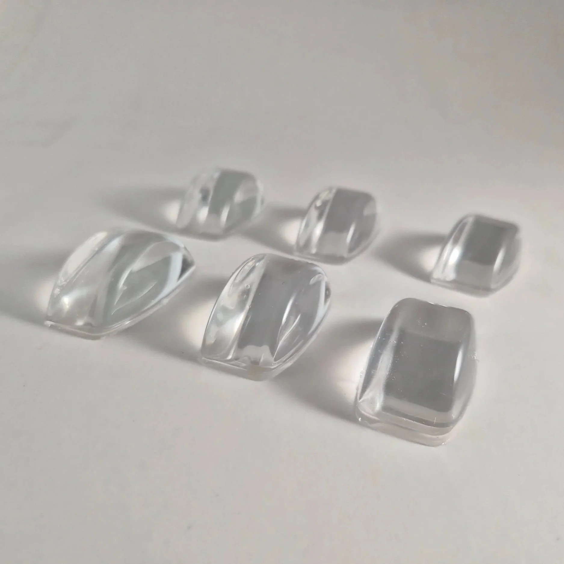 Set of six realistic clear rubber ice cubes for food photography and drink styling, non-melting and waterproof