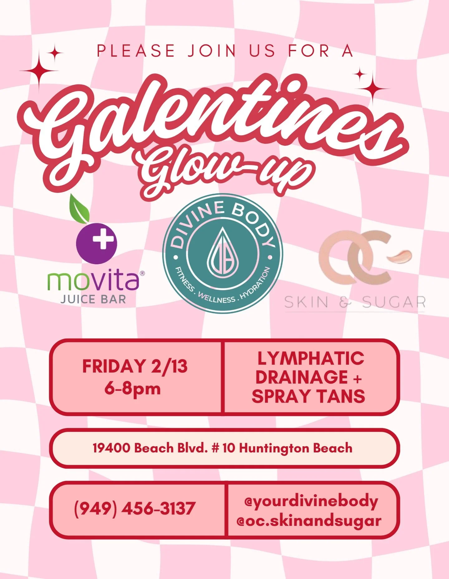 Get date-ready 💋 or glow up with the girls ✨
20-min lymphatic sessions &bull; Japanese hot spring showers &bull; spray tans by @oc.skinandsugar &bull; fresh juice from @movitajuicebar 
$88 | Galentine&rsquo;s Glow Up at Divine 💕

Limited spots avai