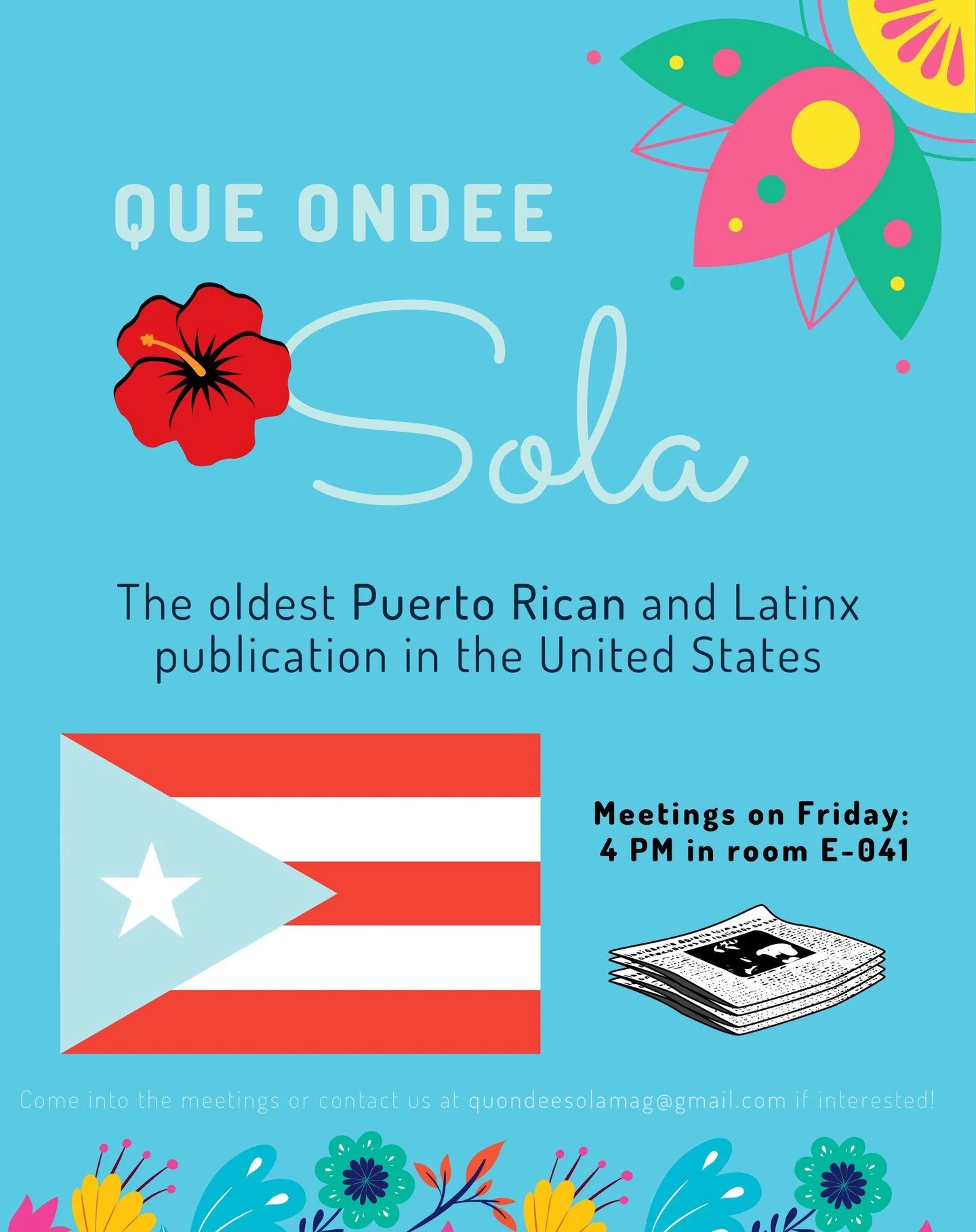 We have moved our meeting time! Same room though!

Free for the NEIU, and general, public. 
To learn more info about Queondeesola, check out the email on the flyer, or DM us for more info!

#neiu #neiulife #studentmedia #puertoricolife
