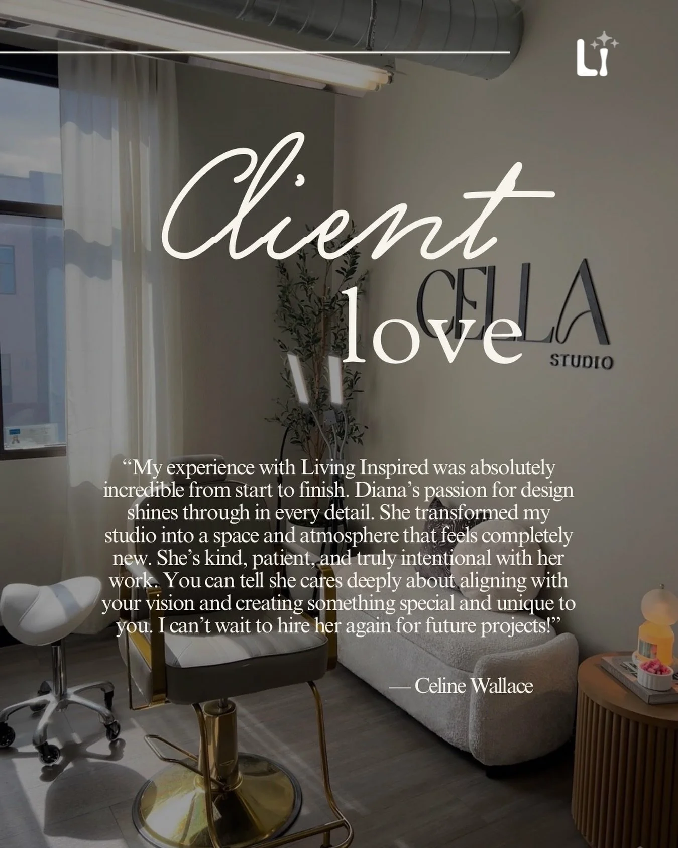 Client love 💘

Working with Celine from Cella Studio was such a joy that I truly wanted her studio to feel like her (intentional, elevated, and full of personality).

Designing spaces like this is why I do what I do: aligning vision, energy, and fun