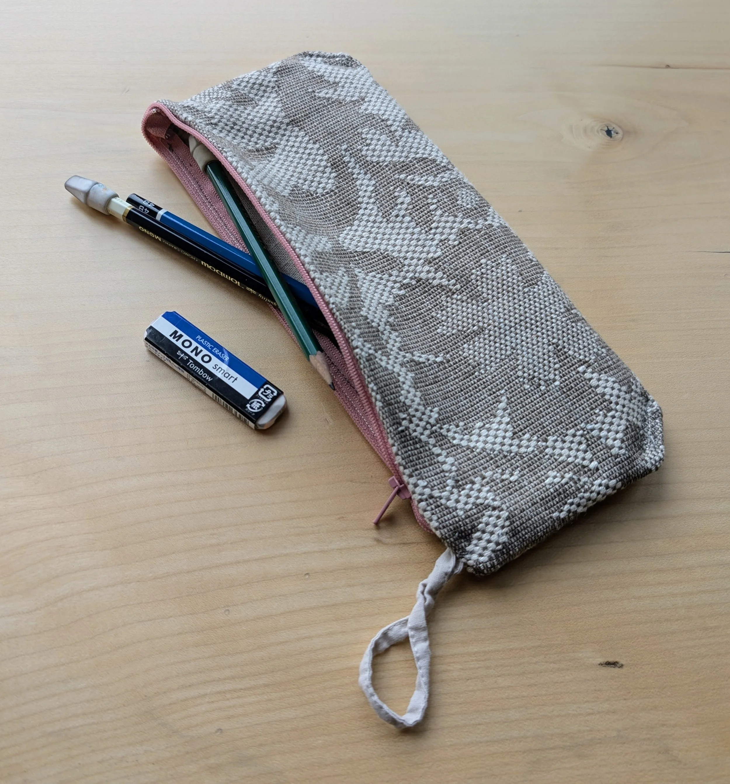 Reclaimed Tan Floral Fabric Pencil Bag